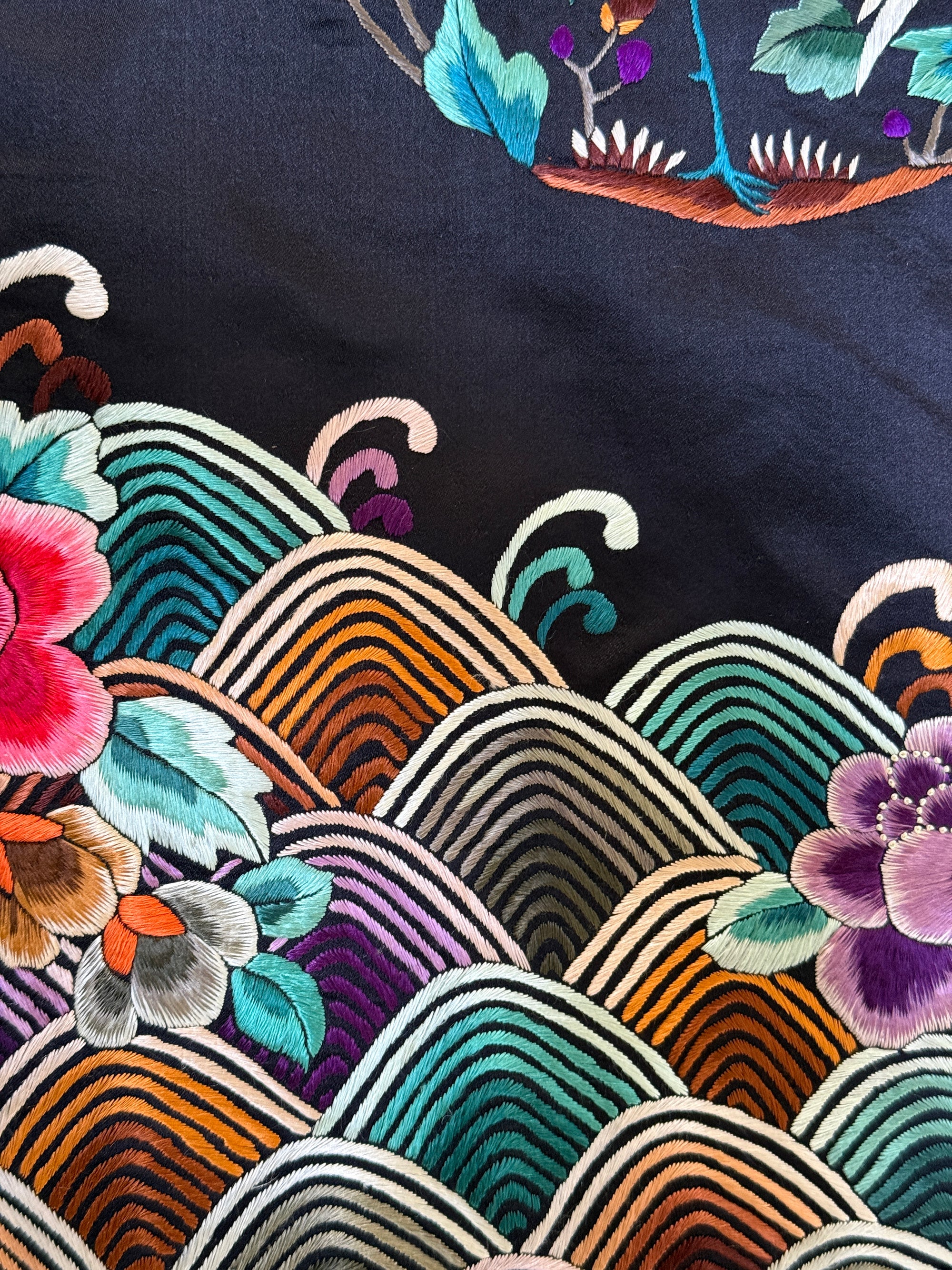 Vintage 1920’s Chinese Silk Jacket | Antique Hand Embroidery Crane Floral Motif Silk
