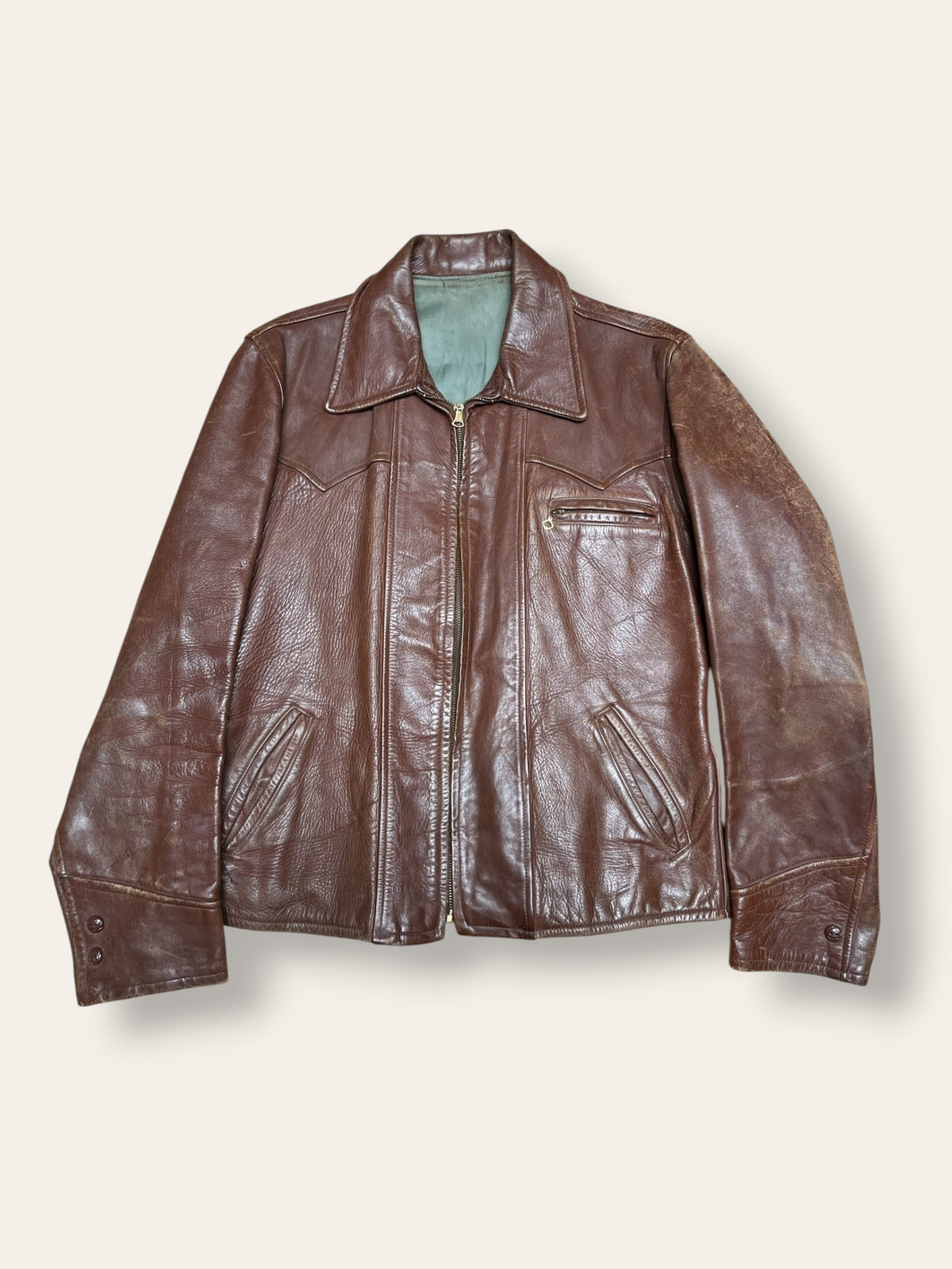 Vintage 1940s Horsehide Leather Jacket | Half Belt Leather Jacket
