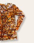 Vintage 1960s Hand-Dyed Folk Web Veining Tie-Dye Long Sleeve Shirt in Rust | Hanes Loopwheel 100% Cotton Shirt