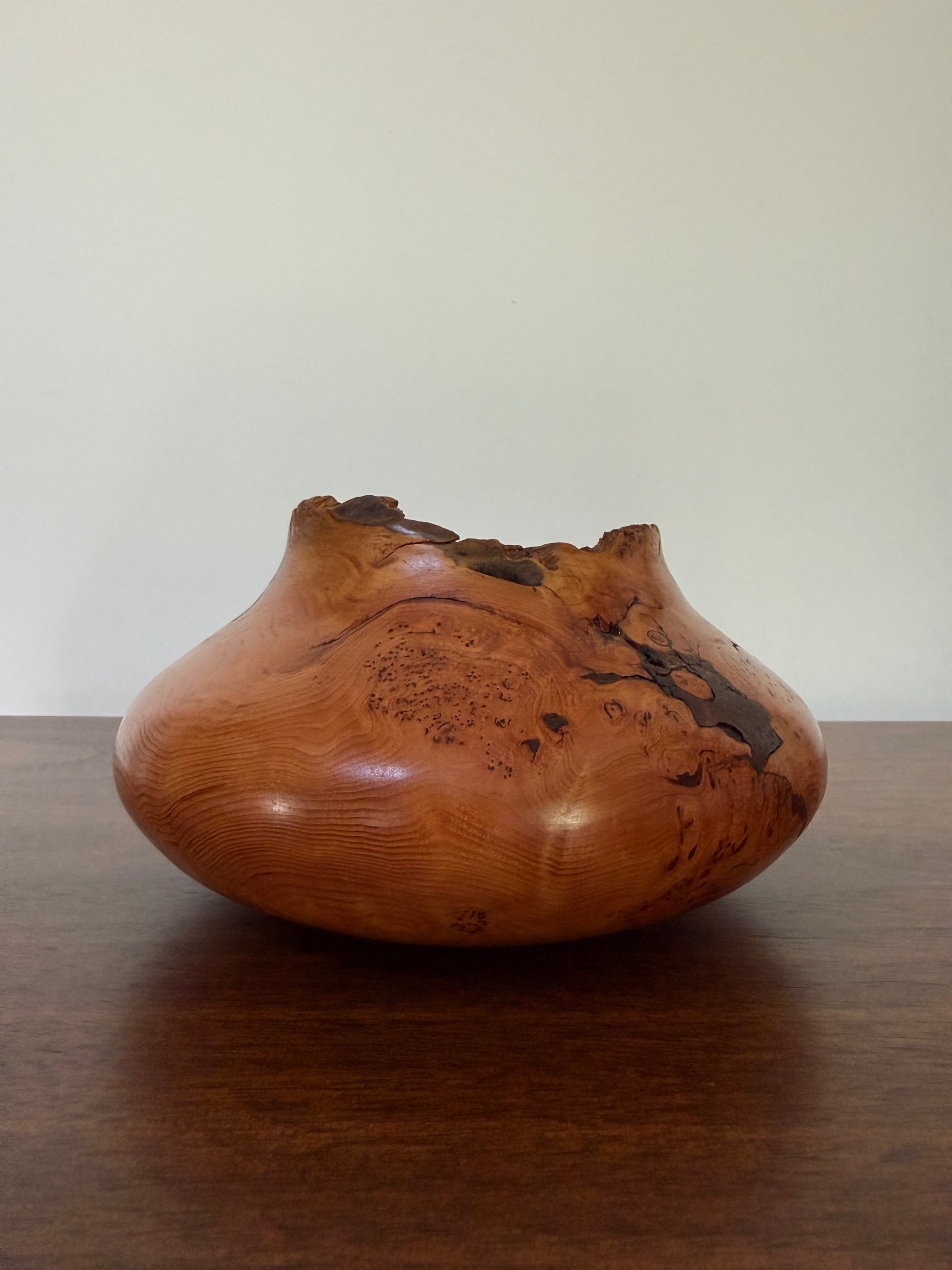Vintage Signed Handcrafted Fir Burl Wood Bowl | Live Edge Natural Art Turned Vessel