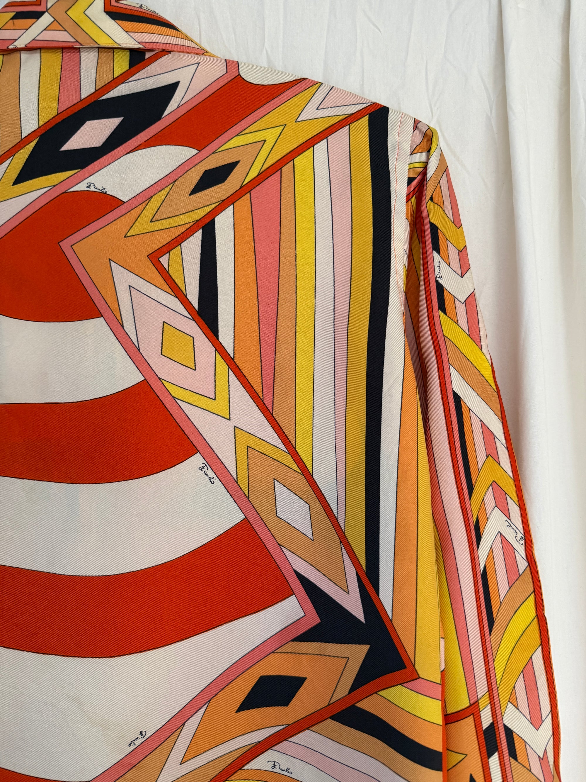 Vintage 1960’s Emilio Pucci Geometric Silk Blouse | Made in Italy Saks Fifth Avenue Silk Shirt