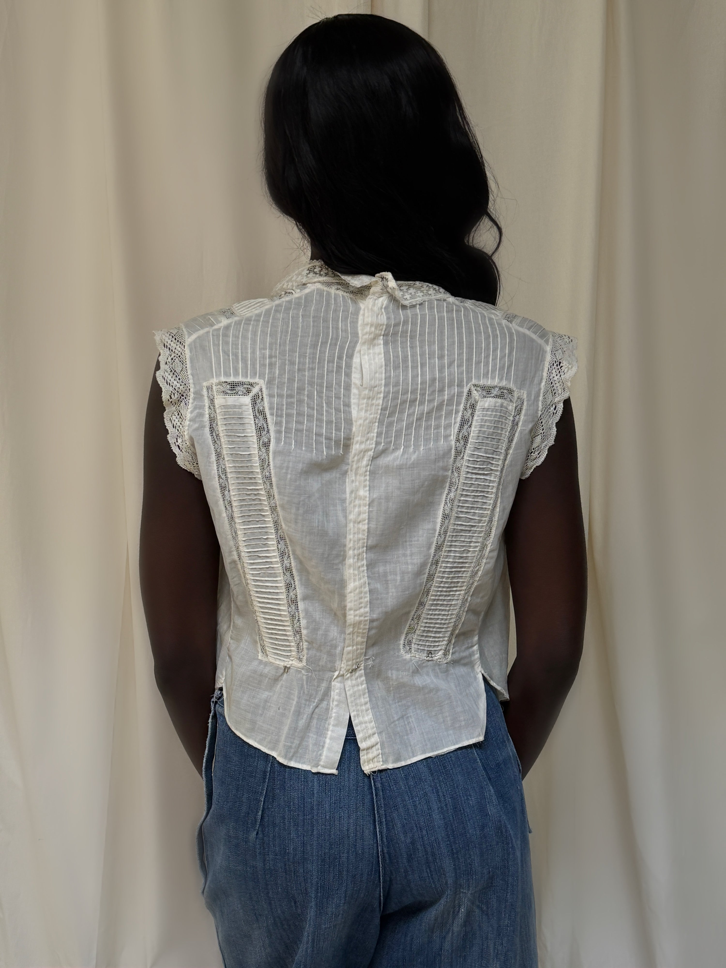 Vintage Edwardian Pleats & Lace Blouse | Antique White Cotton