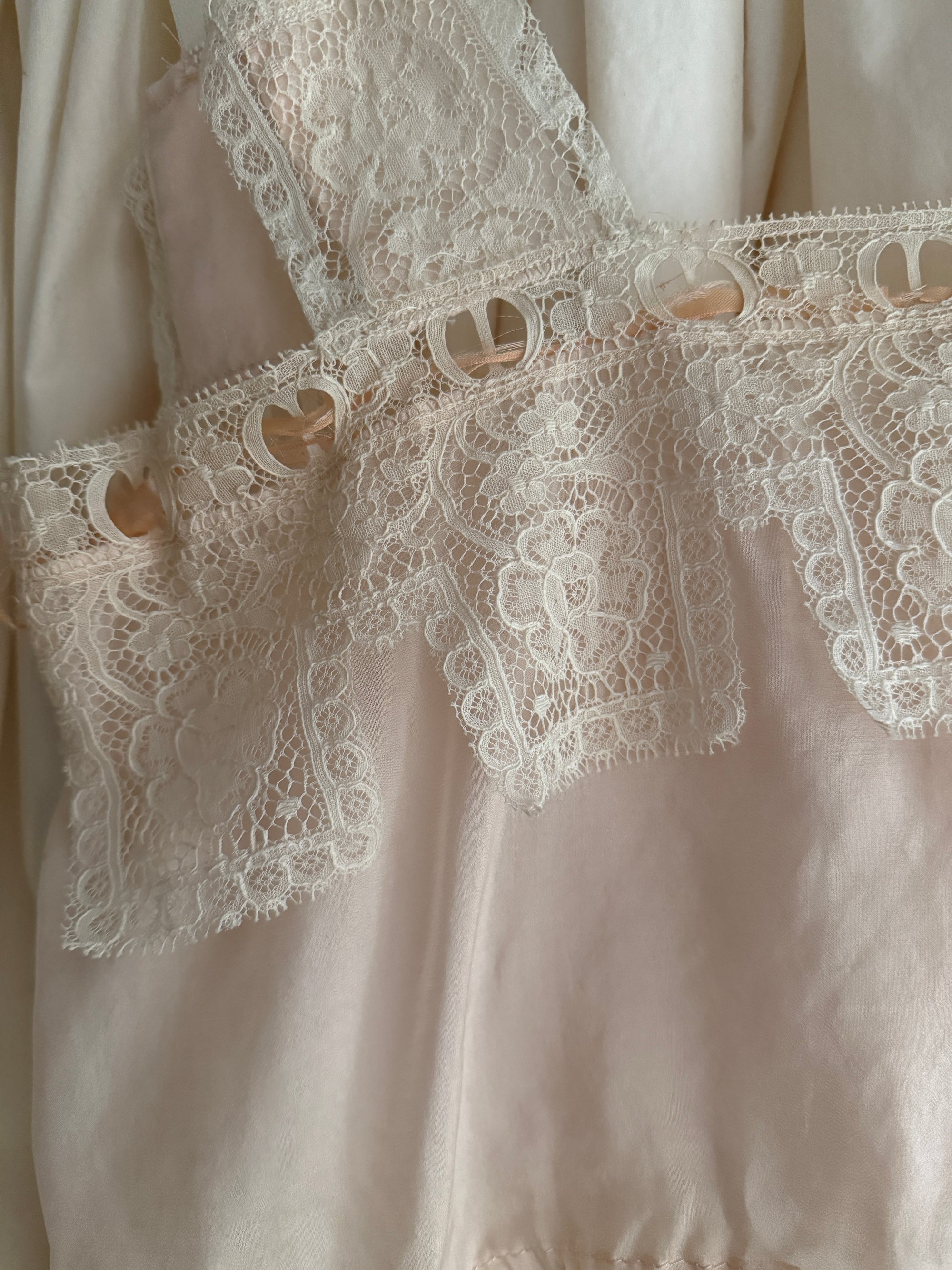 Vintage 1900s Silk &amp; Lace Camisole Top | Edwardian Ivory Lace Bustier Crop | Antique Lingerie Blouse