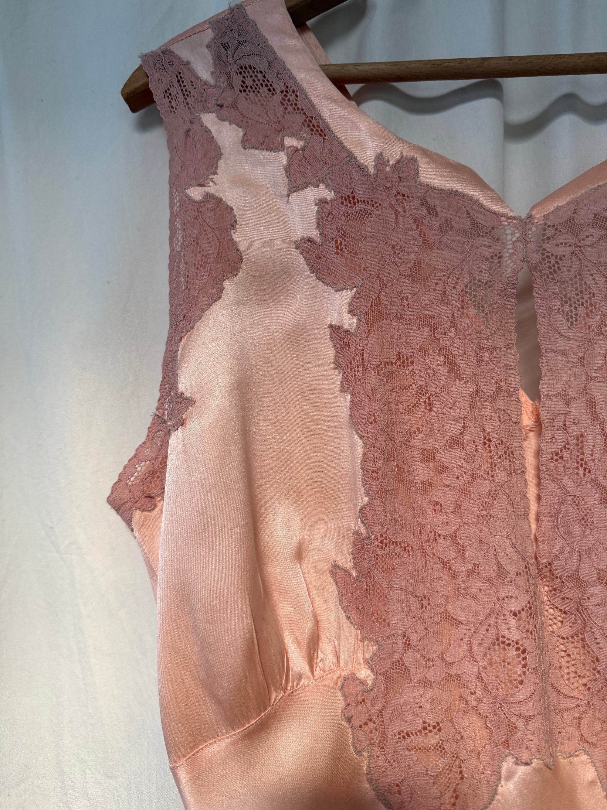 Vintage 1930’s Silk Rayon Bias Cut Lace Slip Dress | Old Hollywood Glamour Keyhole Silk Nightgown
