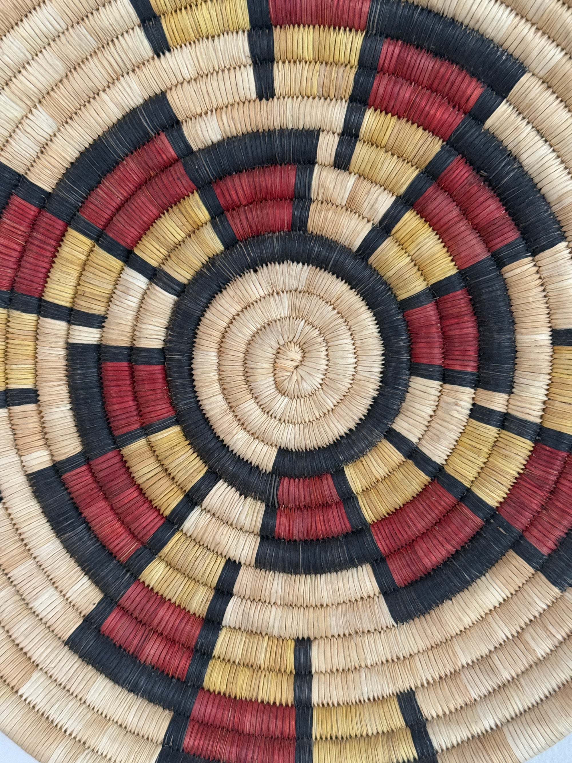 Vintage Hopi Coiled Flat Basket | Handwoven Native American Wall Art | Geometric Polychrome Woven Basket Tray