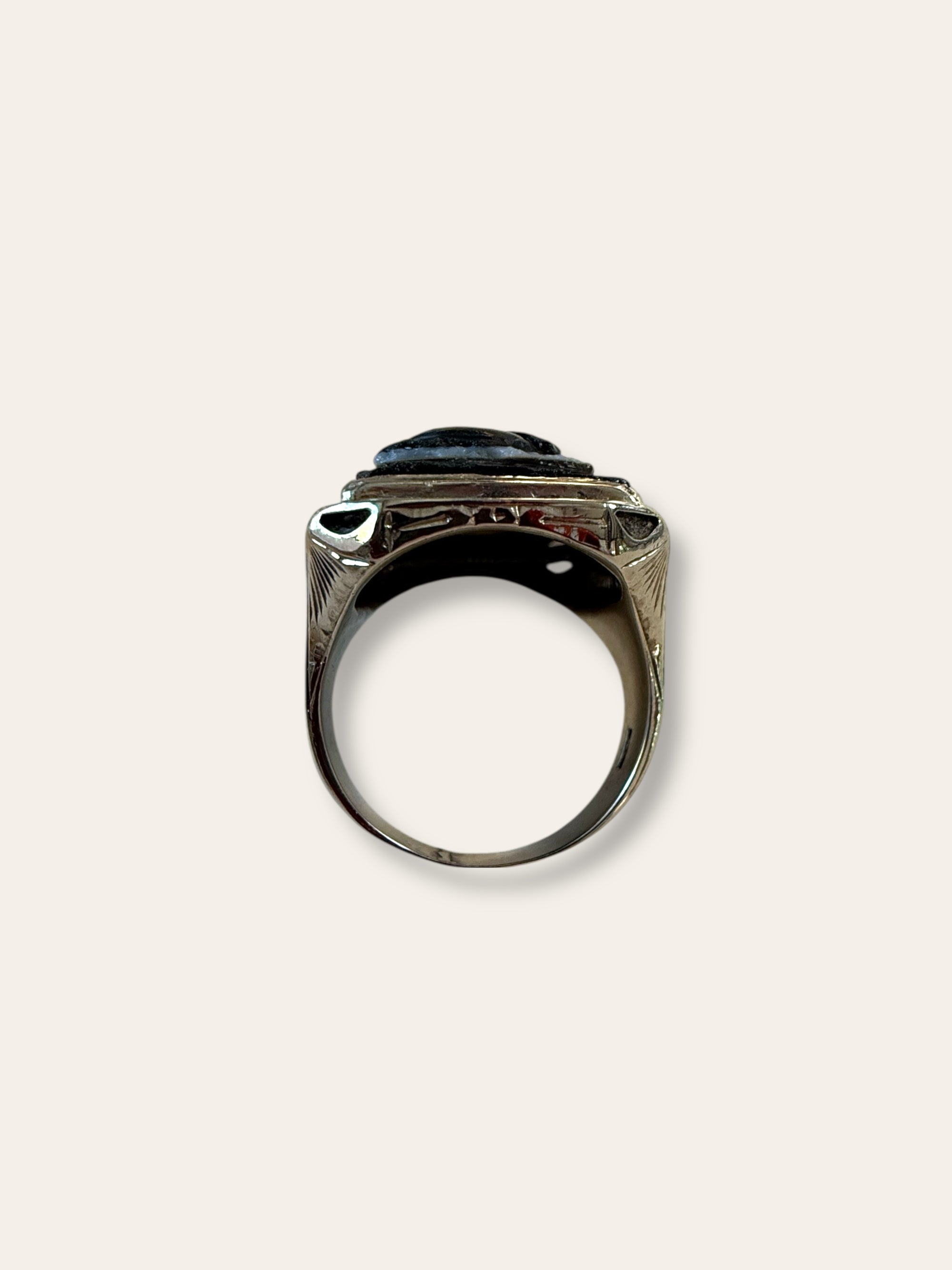 Vintage 1900’s Sardonyx Cameo 14k White Gold Ring Size 10