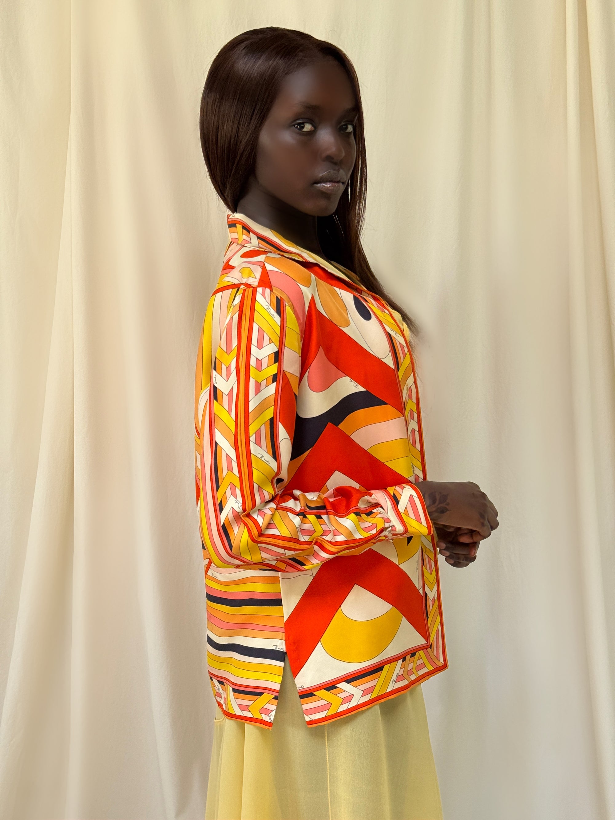 Vintage 1960’s Emilio Pucci Geometric Silk Blouse | Made in Italy Saks Fifth Avenue Silk Shirt