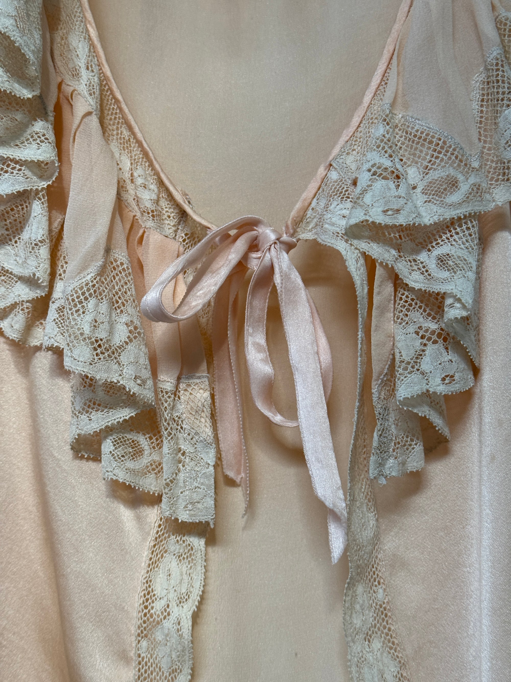 Vintage 1930s Silk &amp; Lace Bed Jacket | Silk Lingerie Top