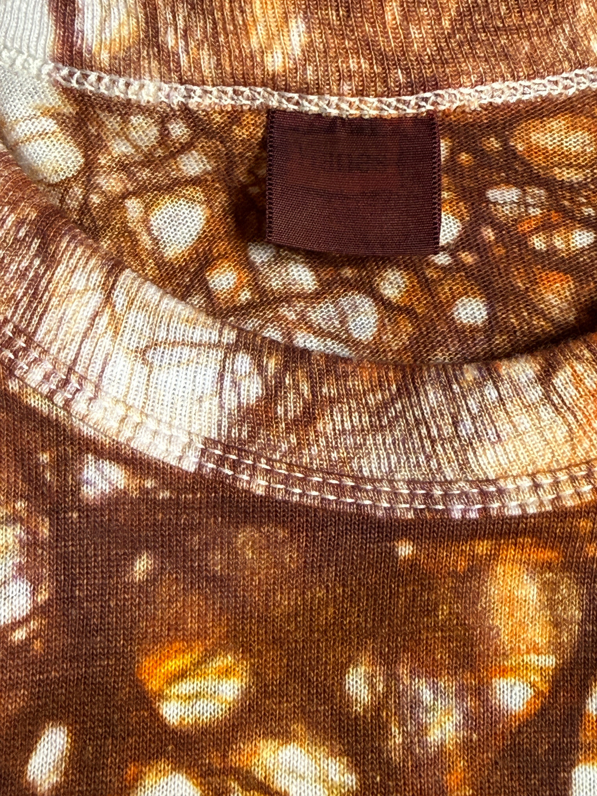 Vintage 1960s Hand-Dyed Folk Web Veining Tie-Dye Long Sleeve Shirt in Rust | Hanes Loopwheel 100% Cotton Shirt