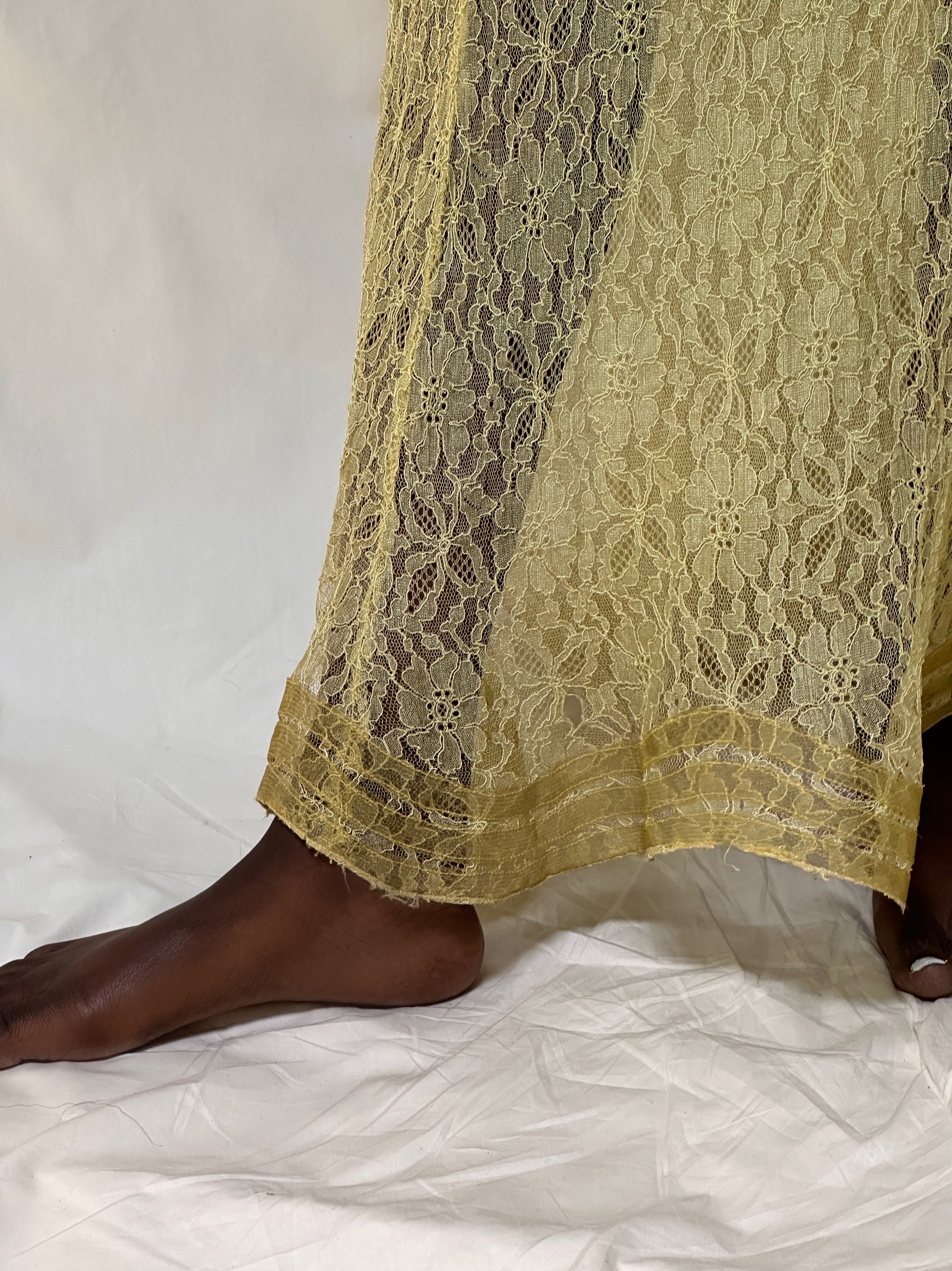 Vintage 1930’s Thrashed Lace Yellow Dress