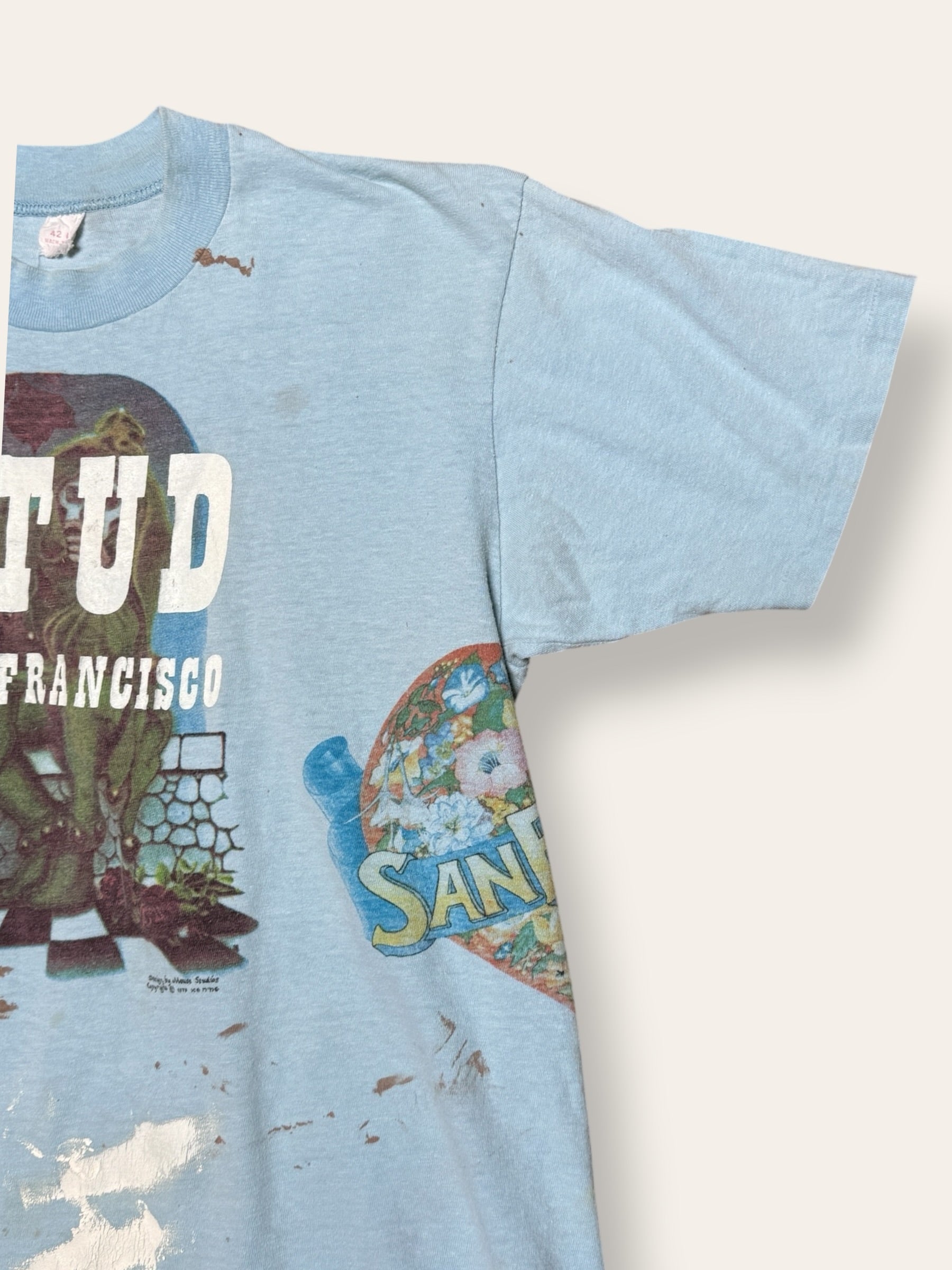 Vintage 1976 Kelley Mouse Studio Test Print T-Shirt | STUD San Francisco Bar | Grateful Dead Graphic Jester and Rose Tee | Rare 1970s Psychedelic Art T-Shirt