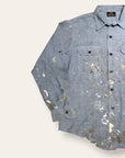 Vintage 1960’s Vintage Chambray Painter Work Shirt | Sears Perma-Prest | Paint Splatter Shirt | Distressed Workwear