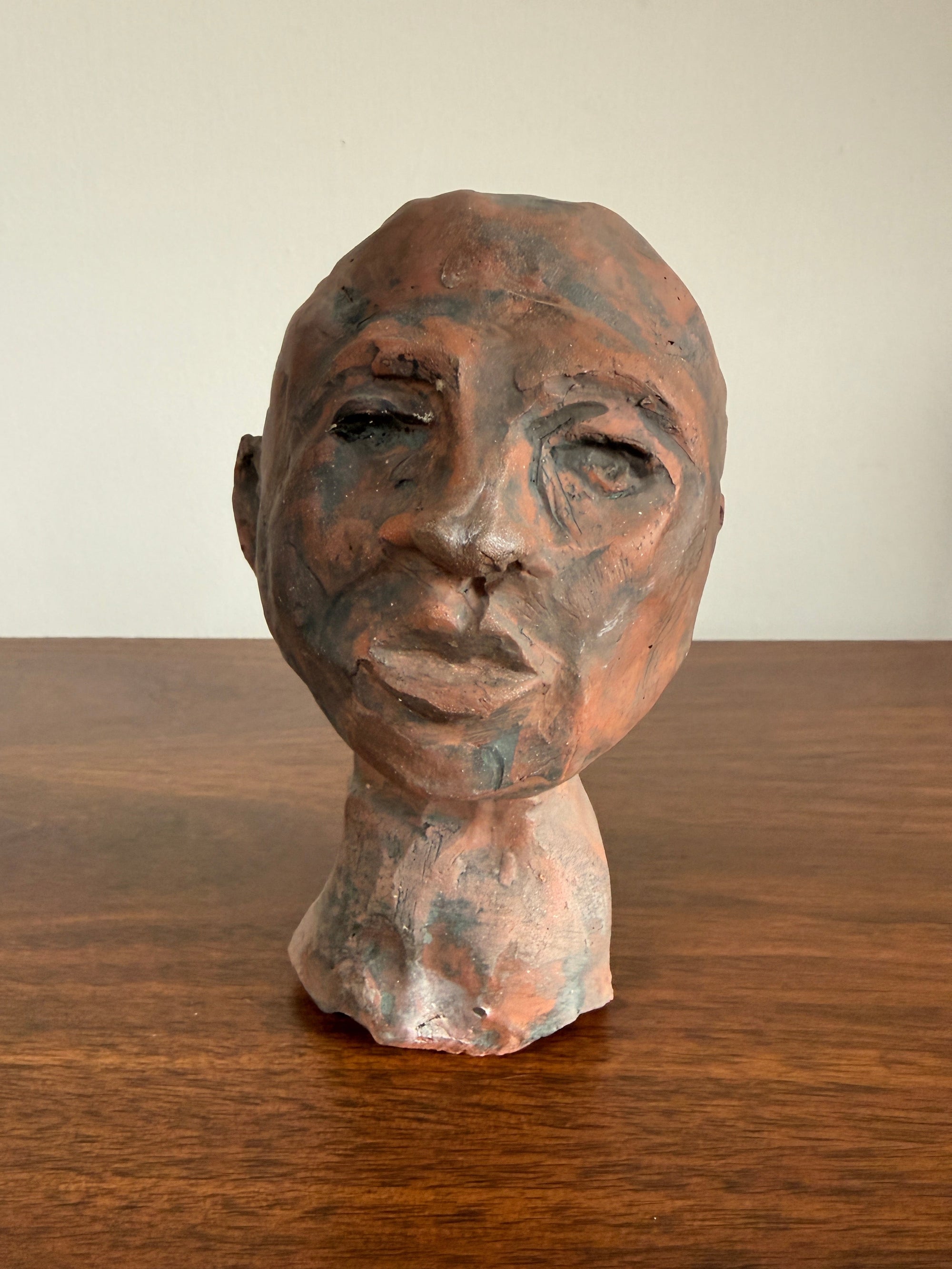 Vintage Modernist Terracotta Head Sculpture | Expressionist Bust Art | Mid Century Studio Pottery Portrait