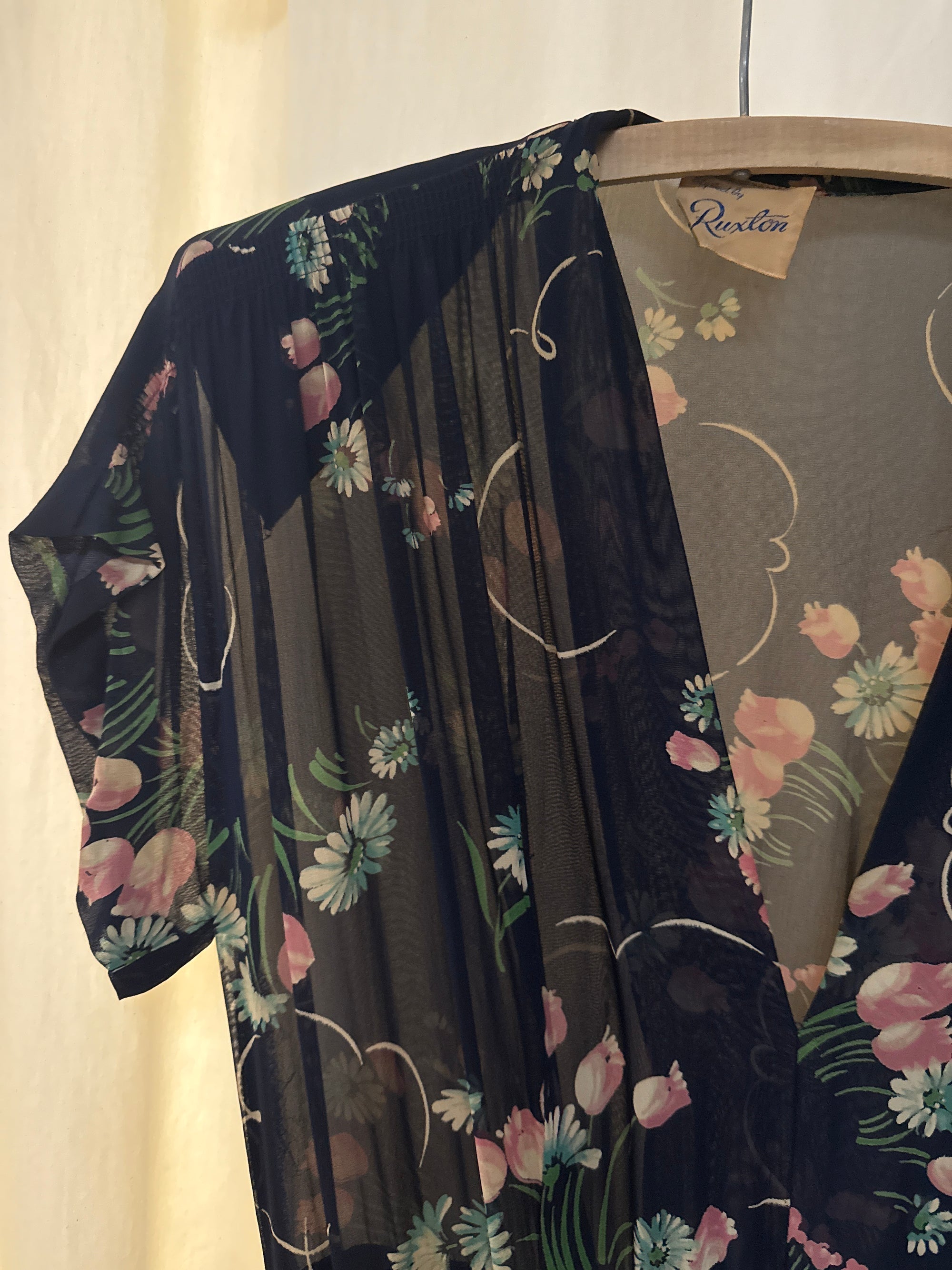 Vintage 1940’s Semi-Sheer Floral Chiffon  Dress