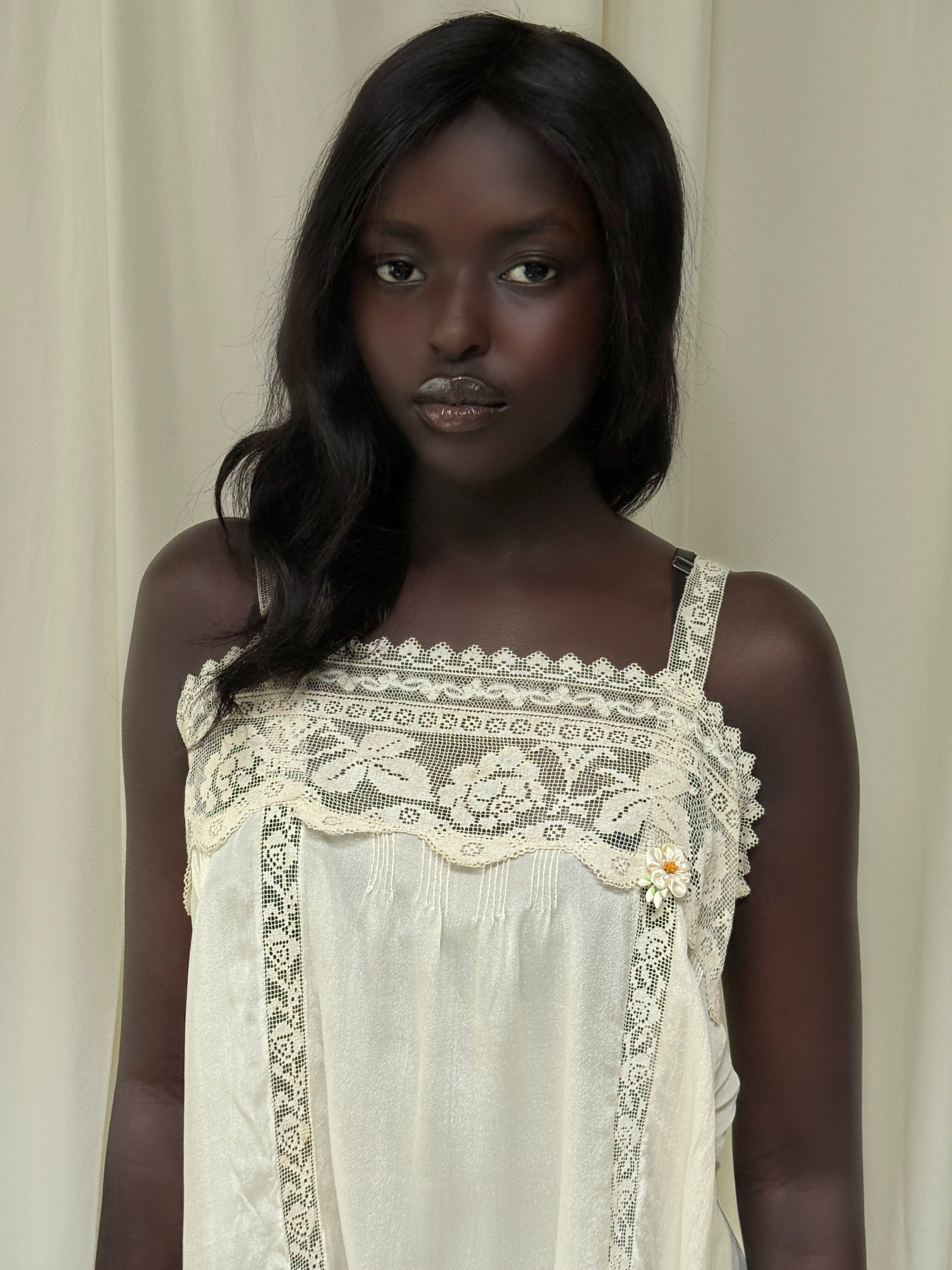 Vintage 1920’s Deadstock Cream Lace &amp; Silk Step In Slip Dress