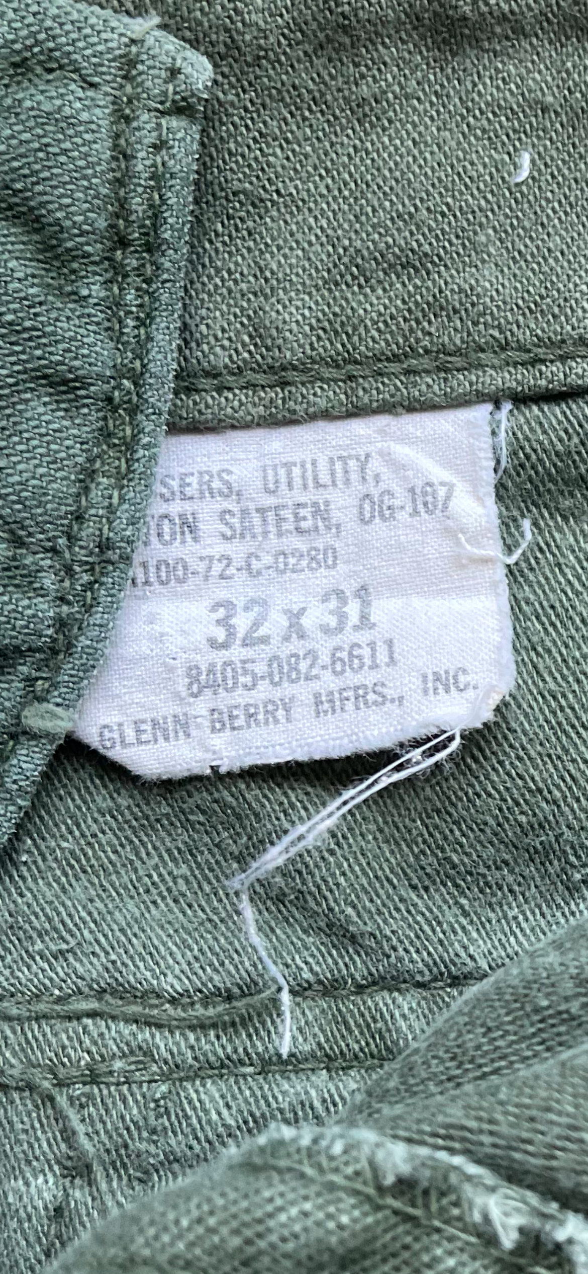 Vintage 1970’s US Army Issue Sateen OG-107 Baker Pants W:32