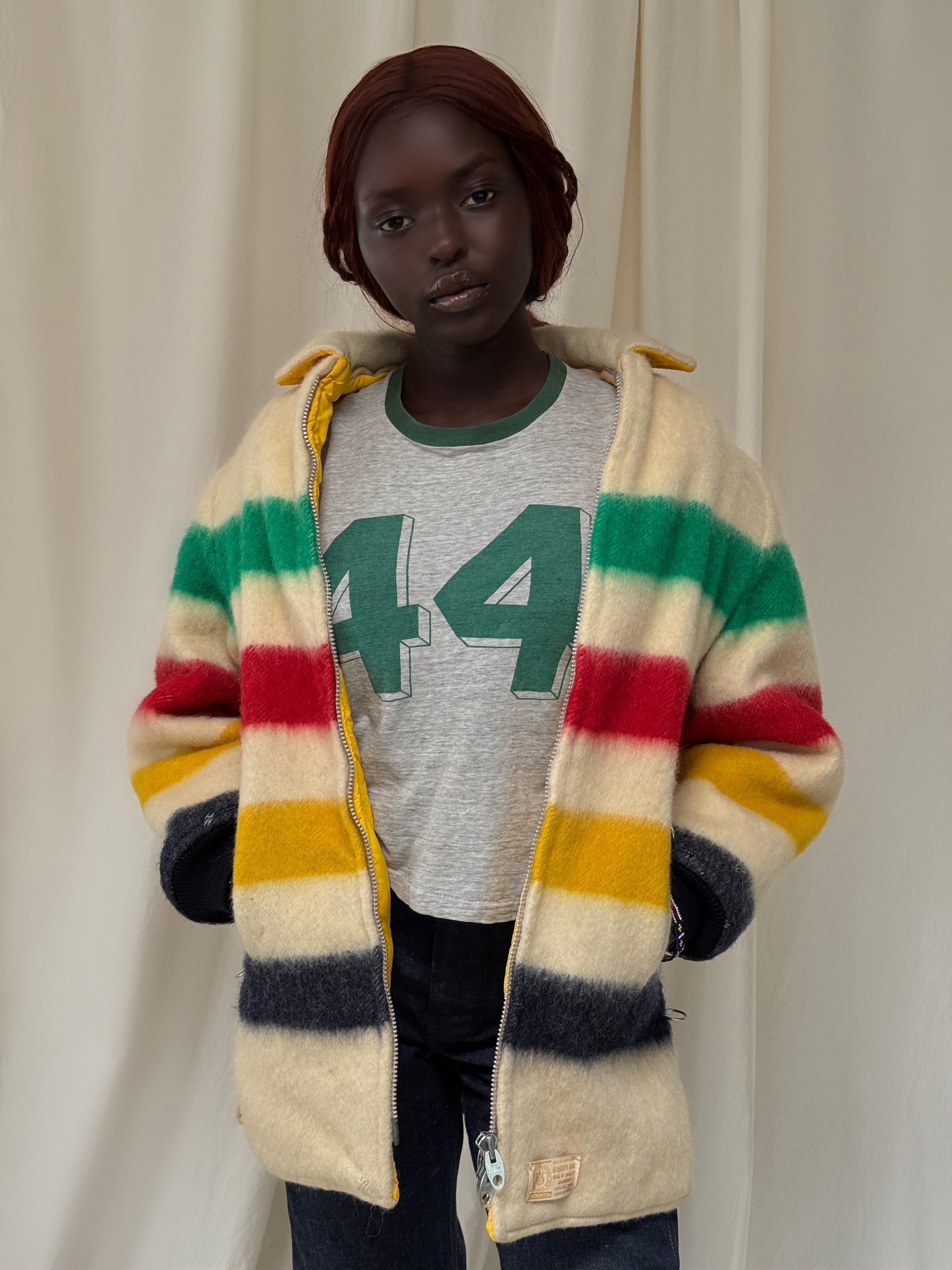 Vintage 1960's Hudson Bay Wool Blanket Reversible Jacket