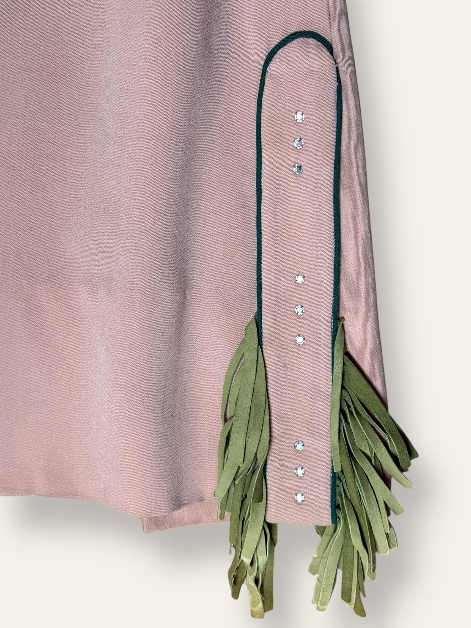 Vintage 1940's Gabardine Hollywood Western Skirt | Chain Stitch Embroidery, Rhinestones &amp; Suede Fringe
