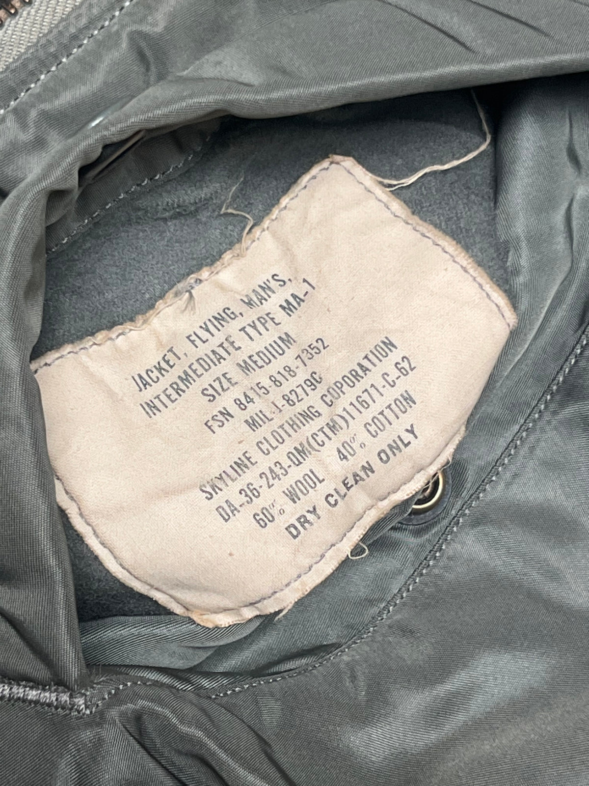Vintage 1960s USAF MA-1 Bomber Jacket | Skyline Clothing Corp| 1962 Named "Goodwin" w/Patches Sz M | Korean War