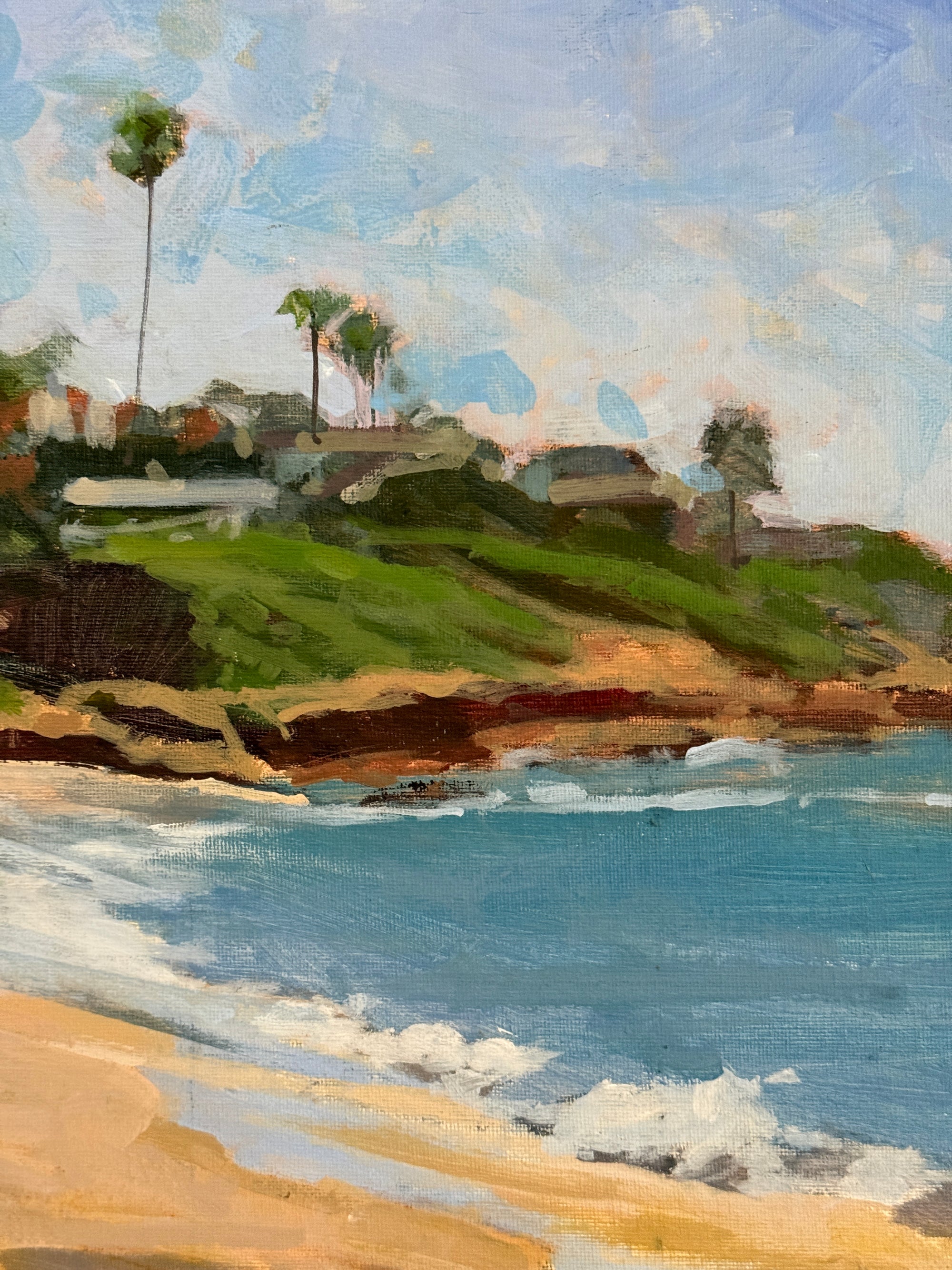 2000s Jeff Yeomans "Beach at Big Rock" Original Oil Painting | Laguna Beach California Coastal Landscape Impressionist Art