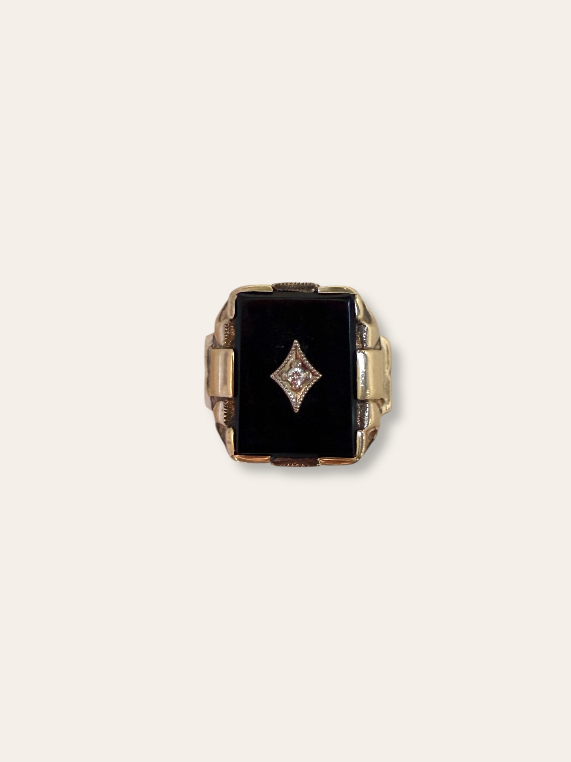 Vintage 1940’s Art Deco Onyx 10k Gold Diamond Ring Size 9