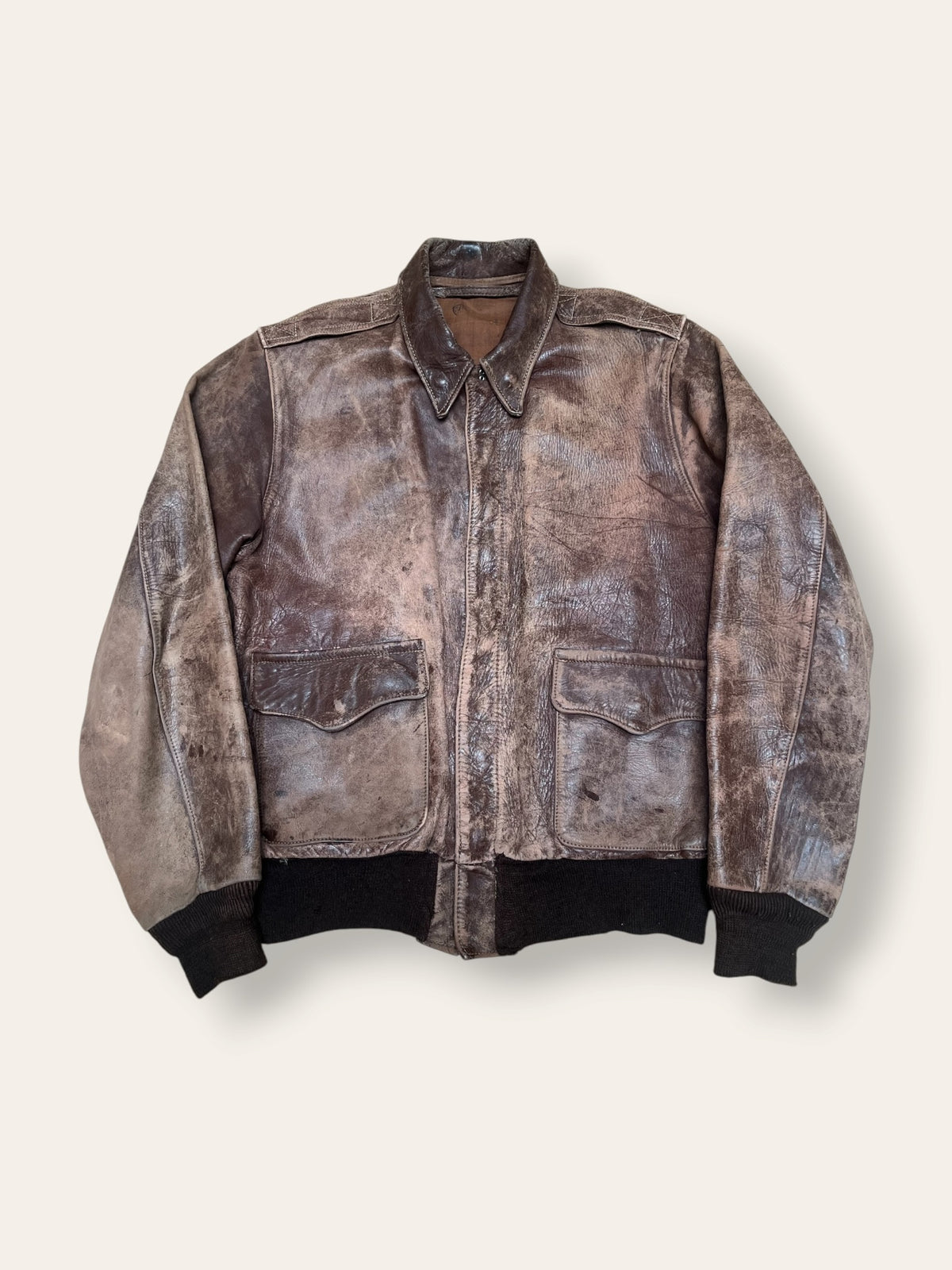 Vintage WWII USAAF A-2 Horsehide Bomber Jacket | 1940s Sz 38 Leather Flight Jacket
