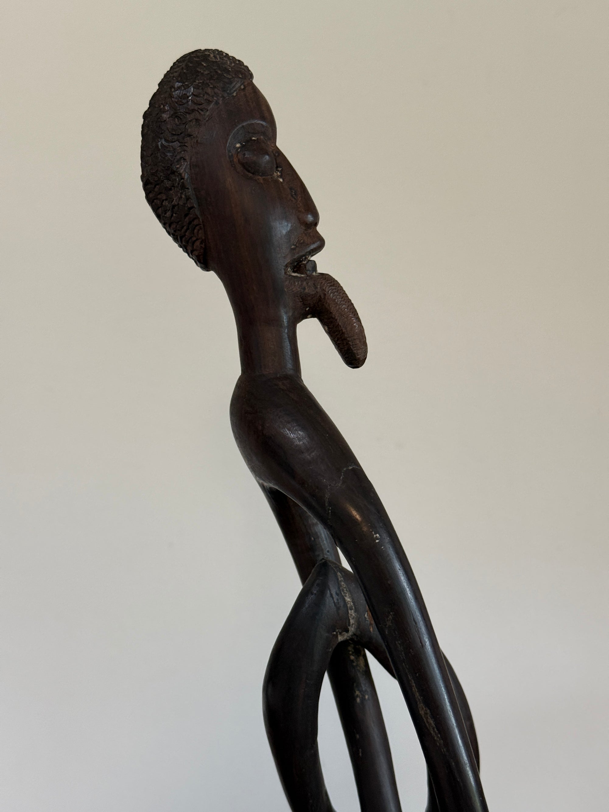 Vintage 1960s Mid-Century Modern Makonde Shetani Spirit Sculpture | Hand-Carved African Blackwood (Mpingo Ebony)
