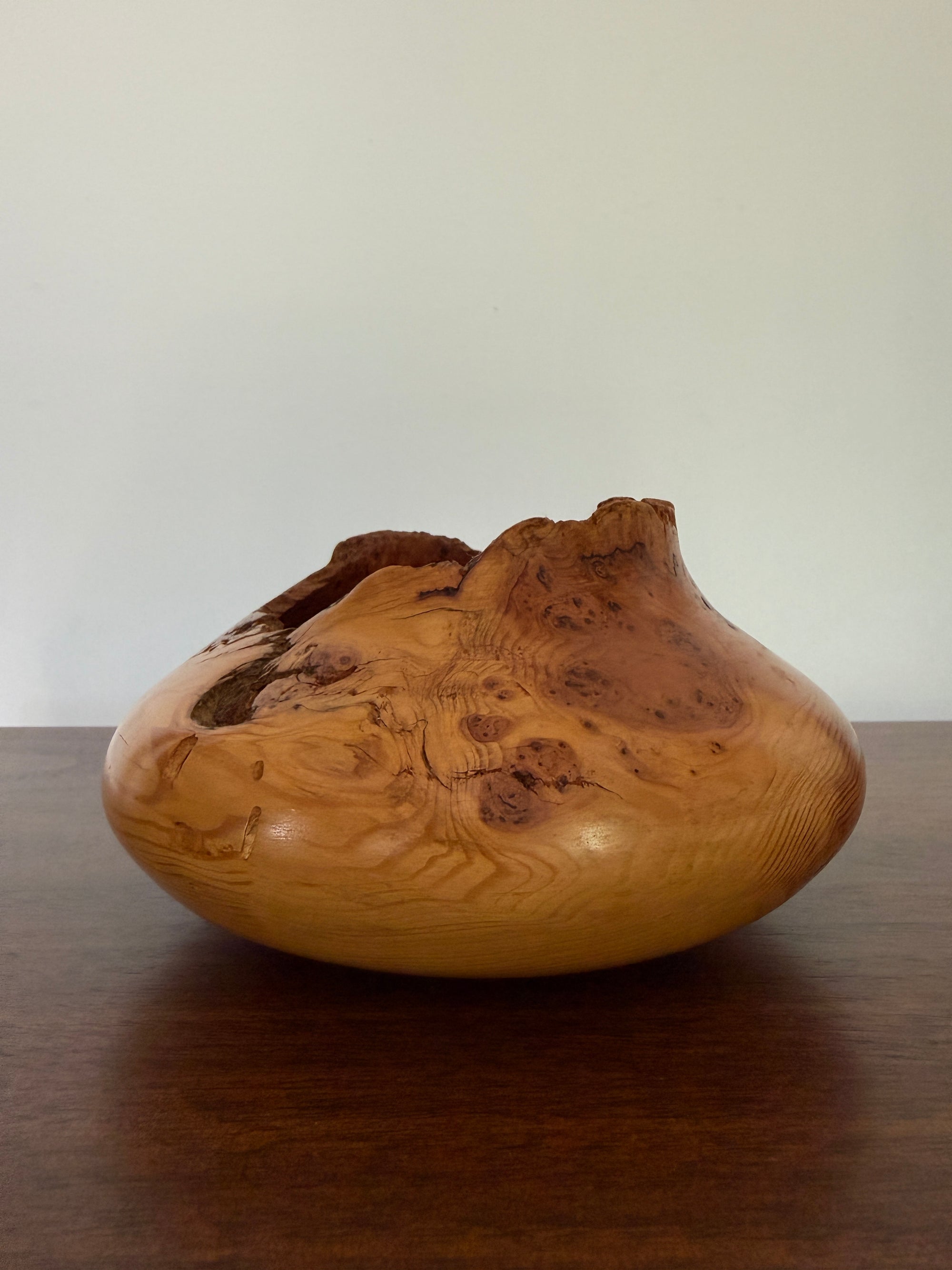 Vintage Signed Handcrafted Fir Burl Wood Bowl | Live Edge Natural Art Turned Vessel