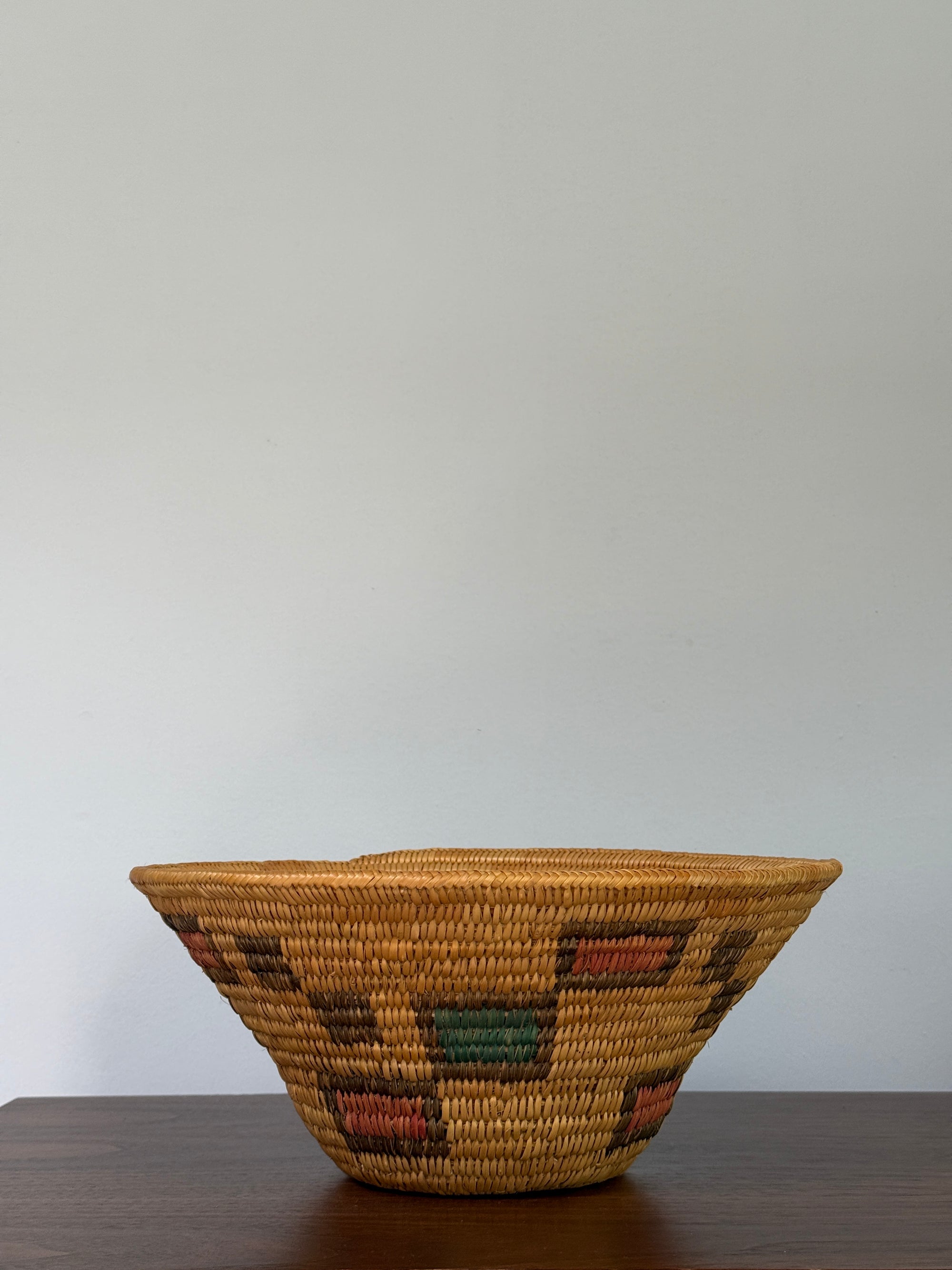 Vintage Jicarilla Apache Coil Handmade Basket | Native American Geometric Basket