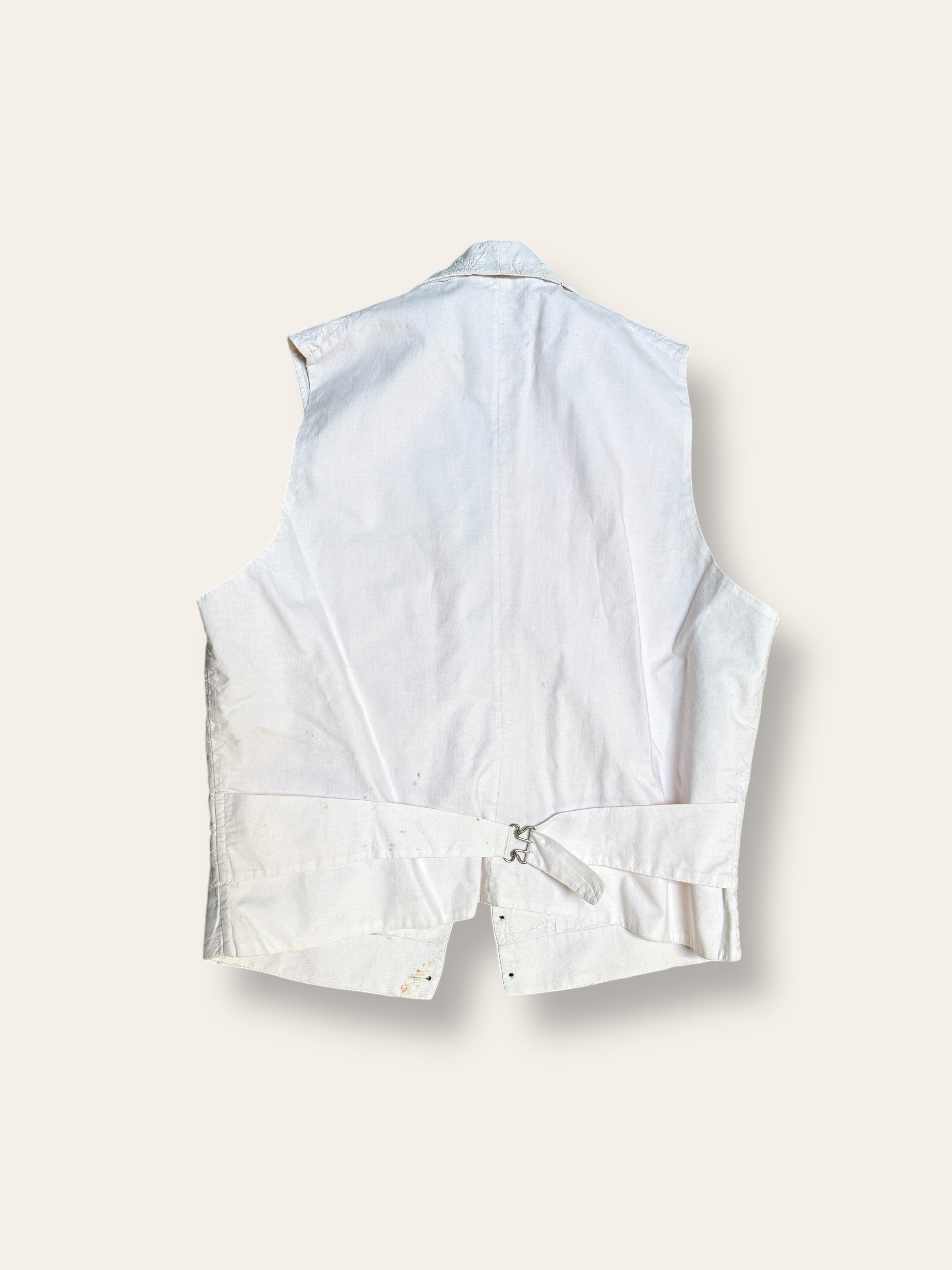 Antique 1890s Jacquard Buckle Back Vest | Victorian Era White