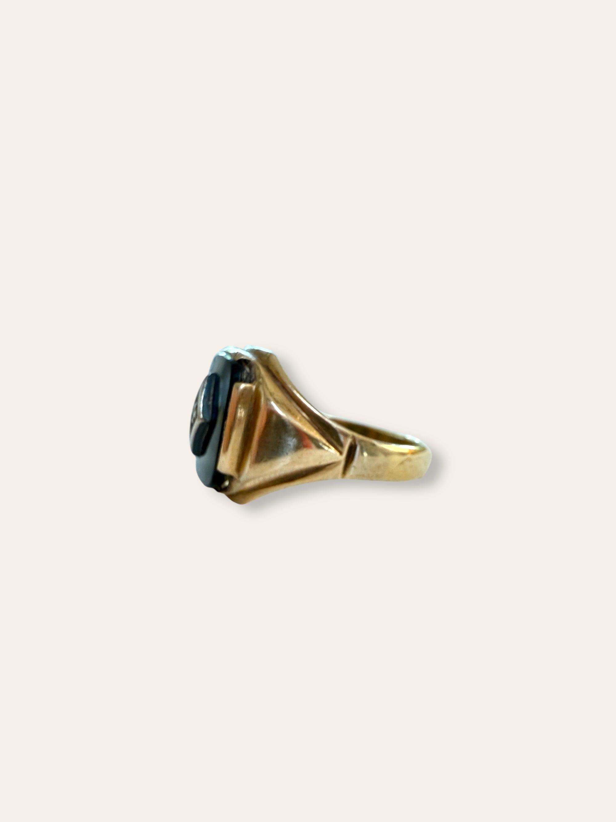 Vintage 1940’s Art Deco Onyx 10k Gold Diamond Ring Size 12.5