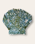 Vintage 1960s Hand-Dyed Folk Web Veining Tie-Dye Long Sleeve Shirt in Moss | Hanes Loopwheel 100% Cotton Shirt