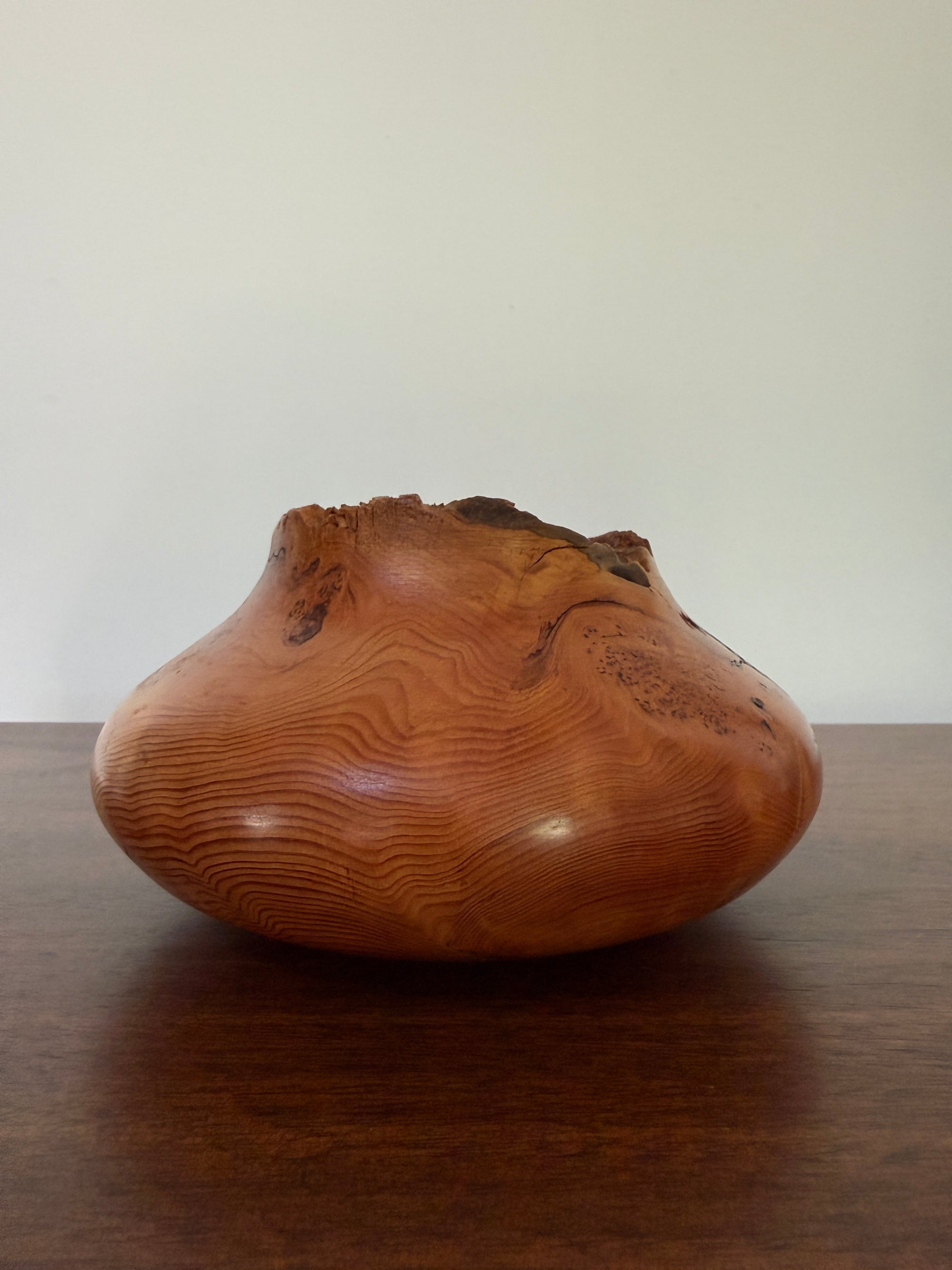 Vintage Signed Handcrafted Fir Burl Wood Bowl | Live Edge Natural Art Turned Vessel