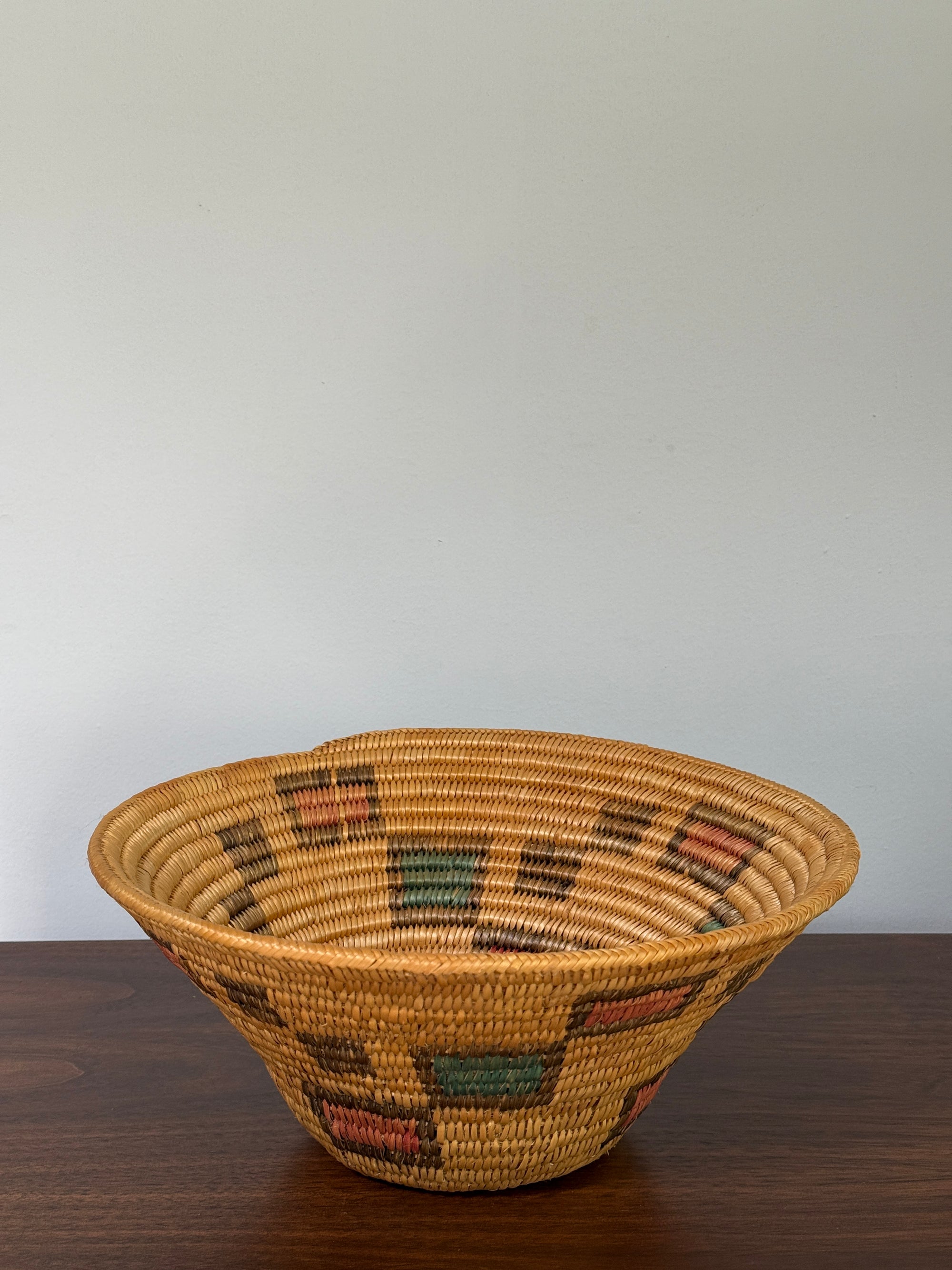 Vintage Jicarilla Apache Coil Handmade Basket | Native American Geometric Basket