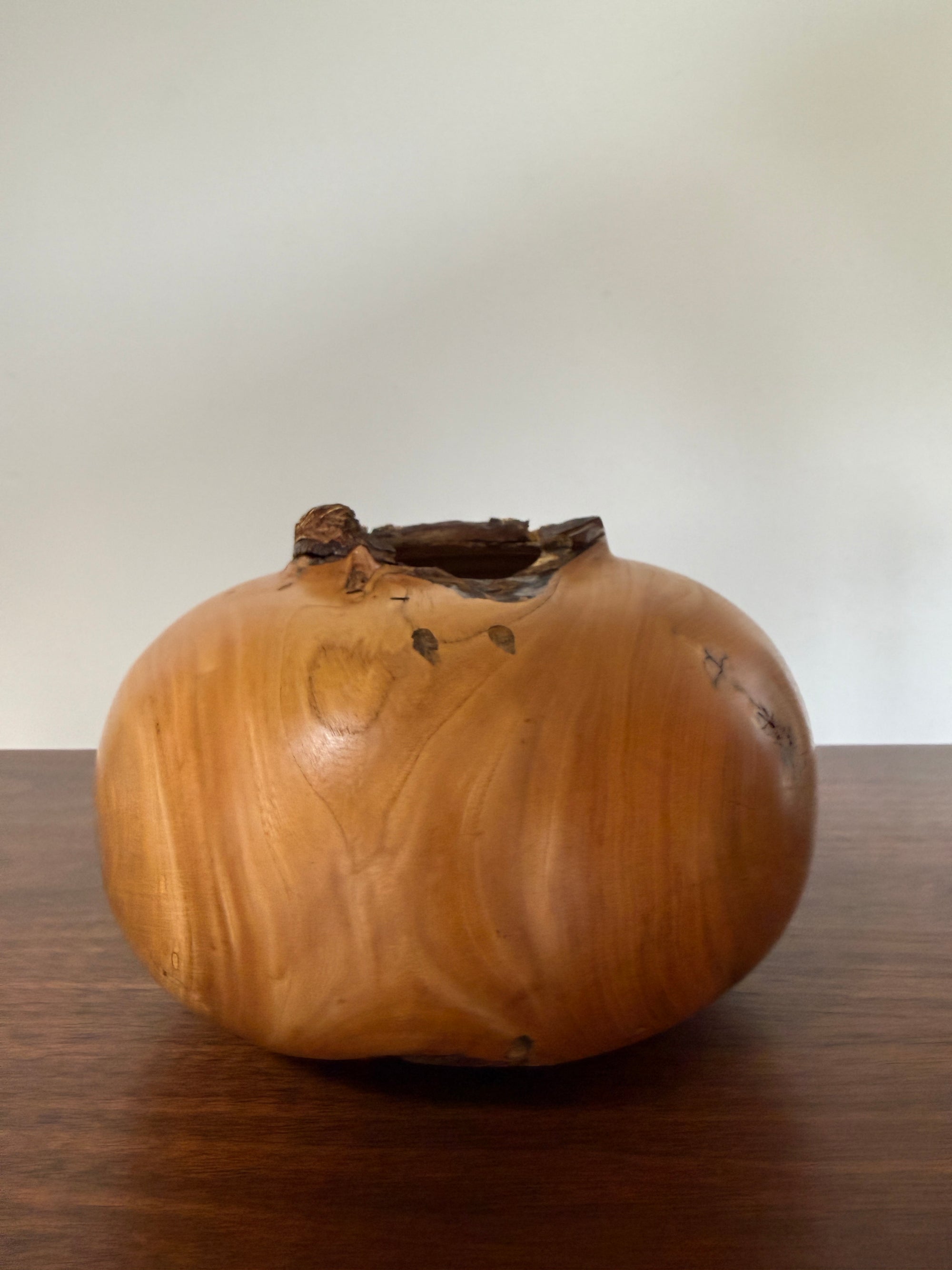 Vintage Signed Hand Turned Elm Fork Turquoise Inlay Burl Wood Bowl | Live Edge Natural Art Turned Vessel