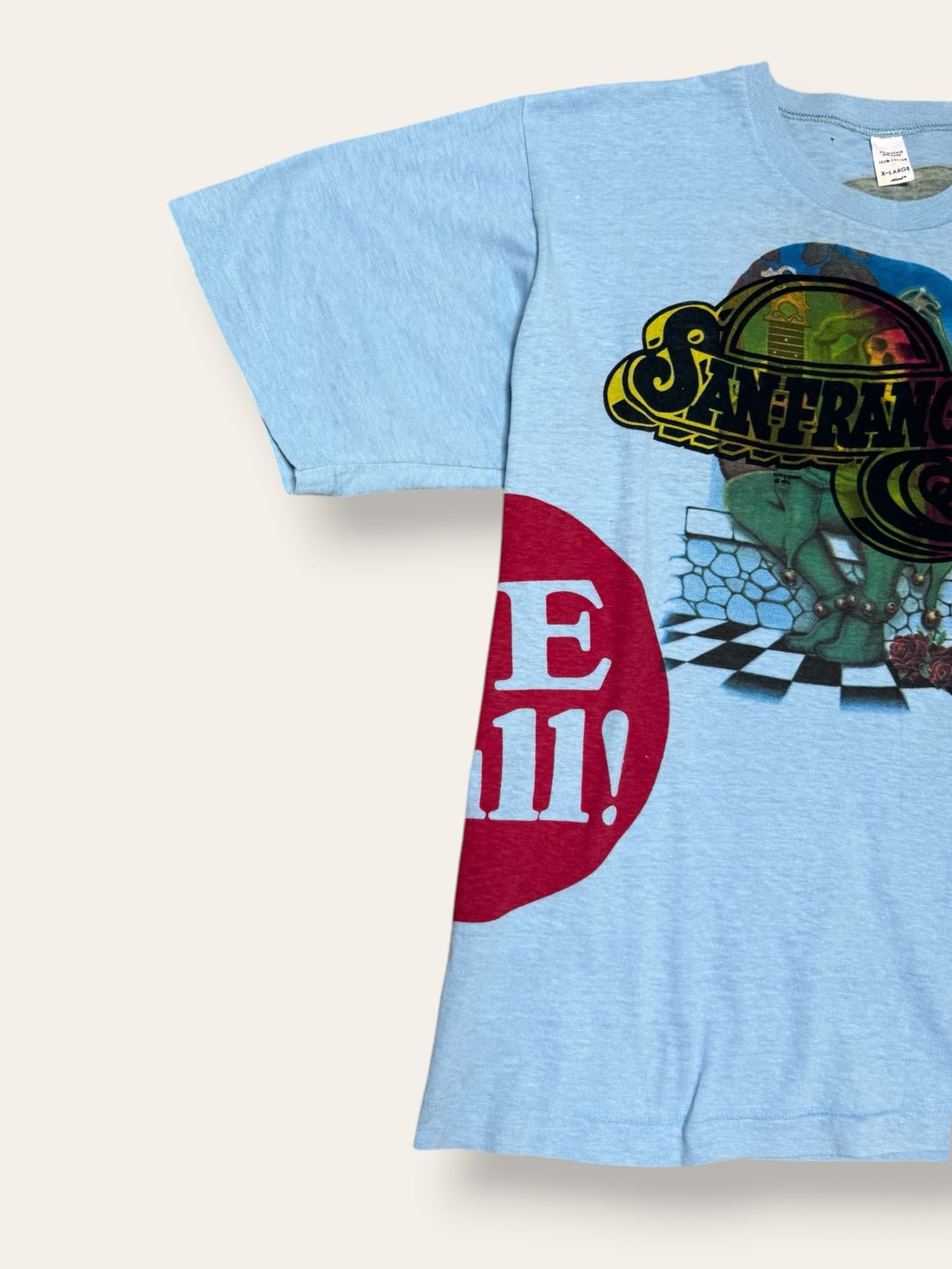 Vintage 1973 Kelley Mouse Studio Test Print T-Shirt | Hot Rod | Grateful Dead Jester and Rose Graphic | Rare 1970s Psychedelic Art T-Shirt