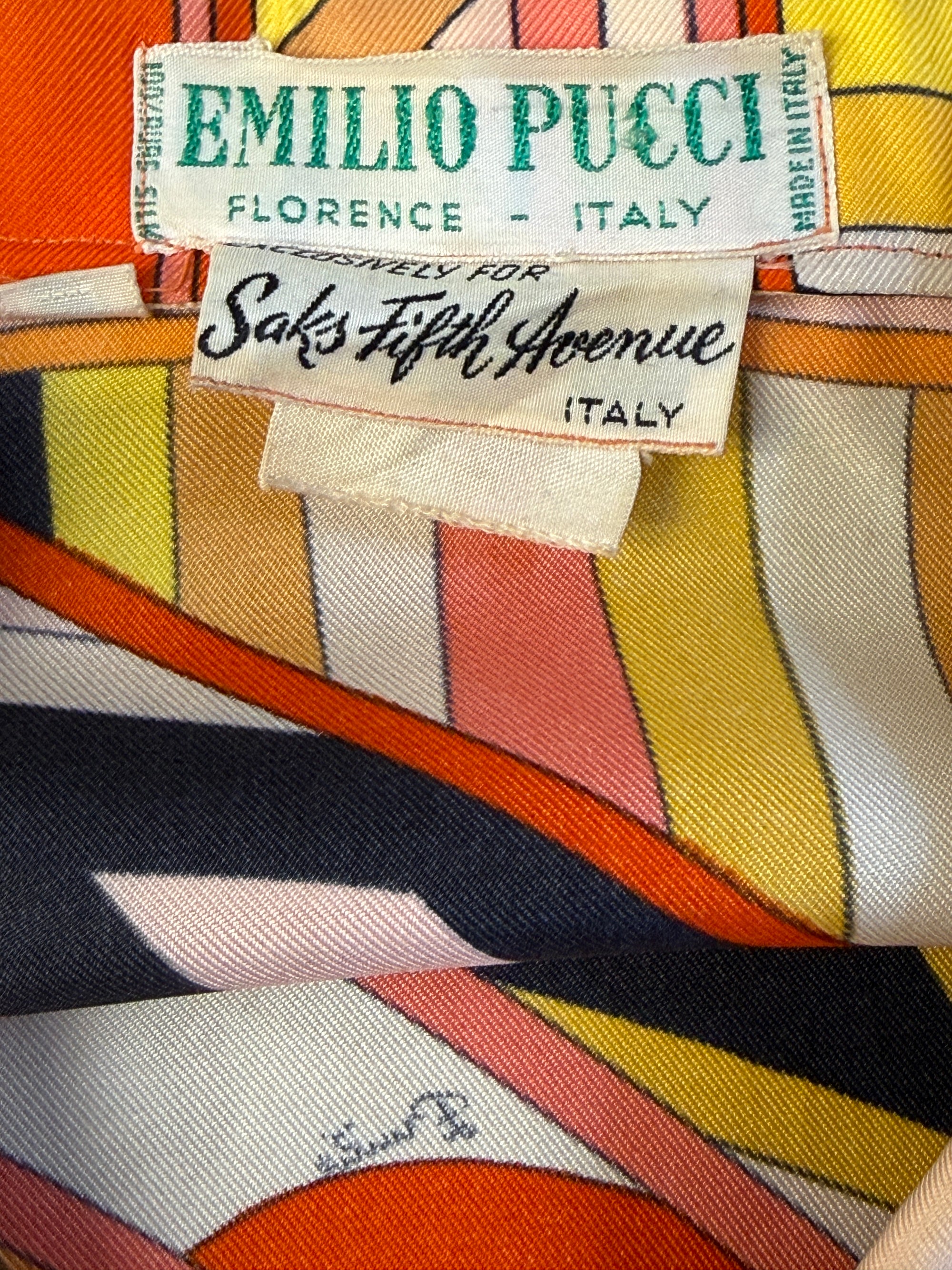 Vintage 1960’s Emilio Pucci Geometric Silk Blouse | Made in Italy Saks Fifth Avenue Silk Shirt