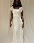 Vintage 1940s Greek Key Pattern Rayon Bias Cut Slip Dress | Antique Ivory Nightgown Negligée