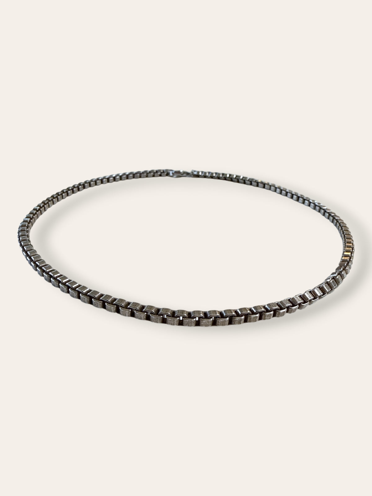 Vintage Tiffany &amp; Co. Sterling Silver Venetian Box Chain Necklace | Classic Round Tag | 17” Chunky Silver