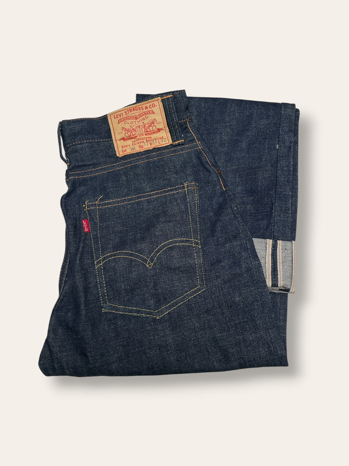 Vintage 1950’s Levi’s Deadstock 701 Denim Jeans | Hidden Rivets Selvedge Denim | Big E Levis