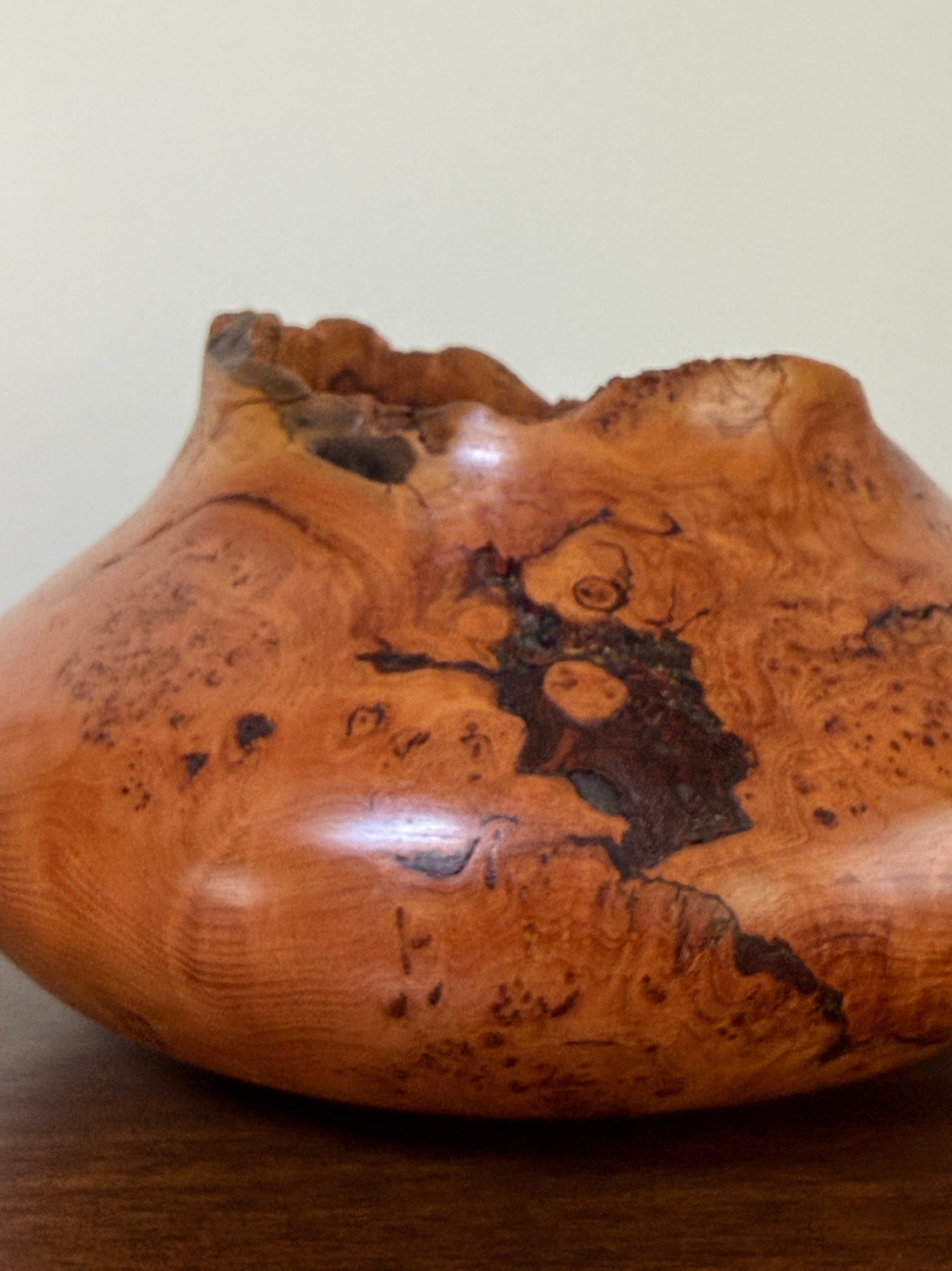 Vintage Signed Handcrafted Fir Burl Wood Bowl | Live Edge Natural Art Turned Vessel