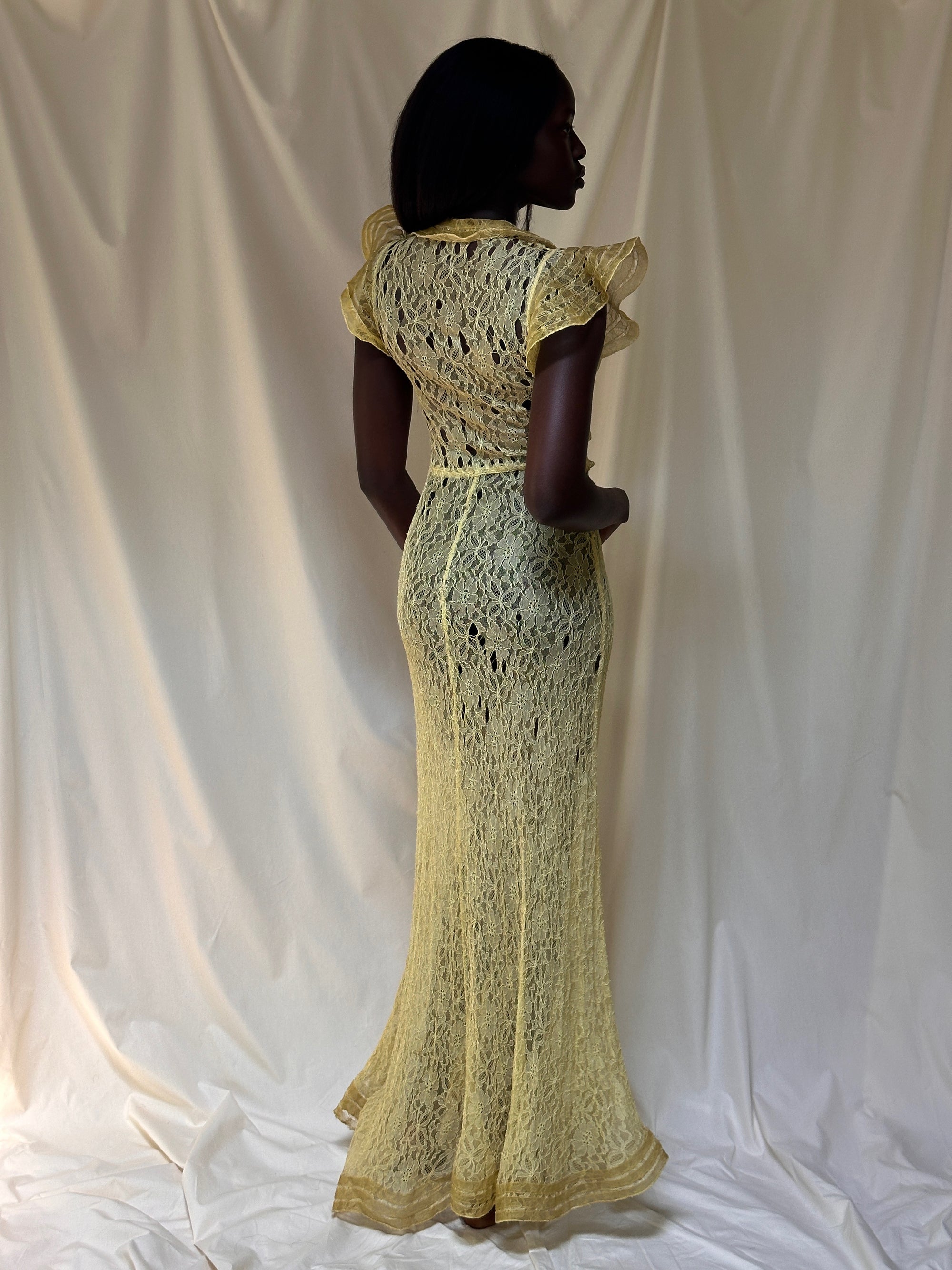 Vintage 1930’s Thrashed Lace Yellow Dress