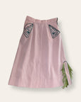 Vintage 1940's Gabardine Hollywood Western Skirt | Chain Stitch Embroidery, Rhinestones & Suede Fringe W:25