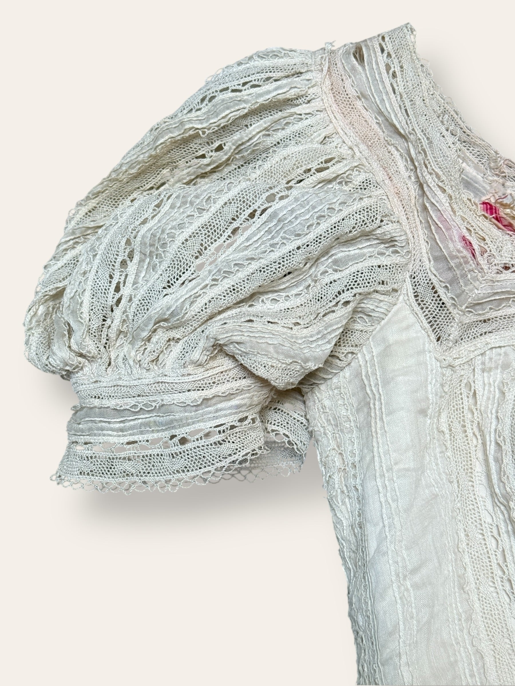 Antique 1800s Corset Cover Blouse | Victorian Lace Puff Sleeve Top