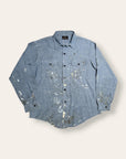 Vintage 1960’s Vintage Chambray Painter Work Shirt | Sears Perma-Prest | Paint Splatter Shirt | Distressed Workwear