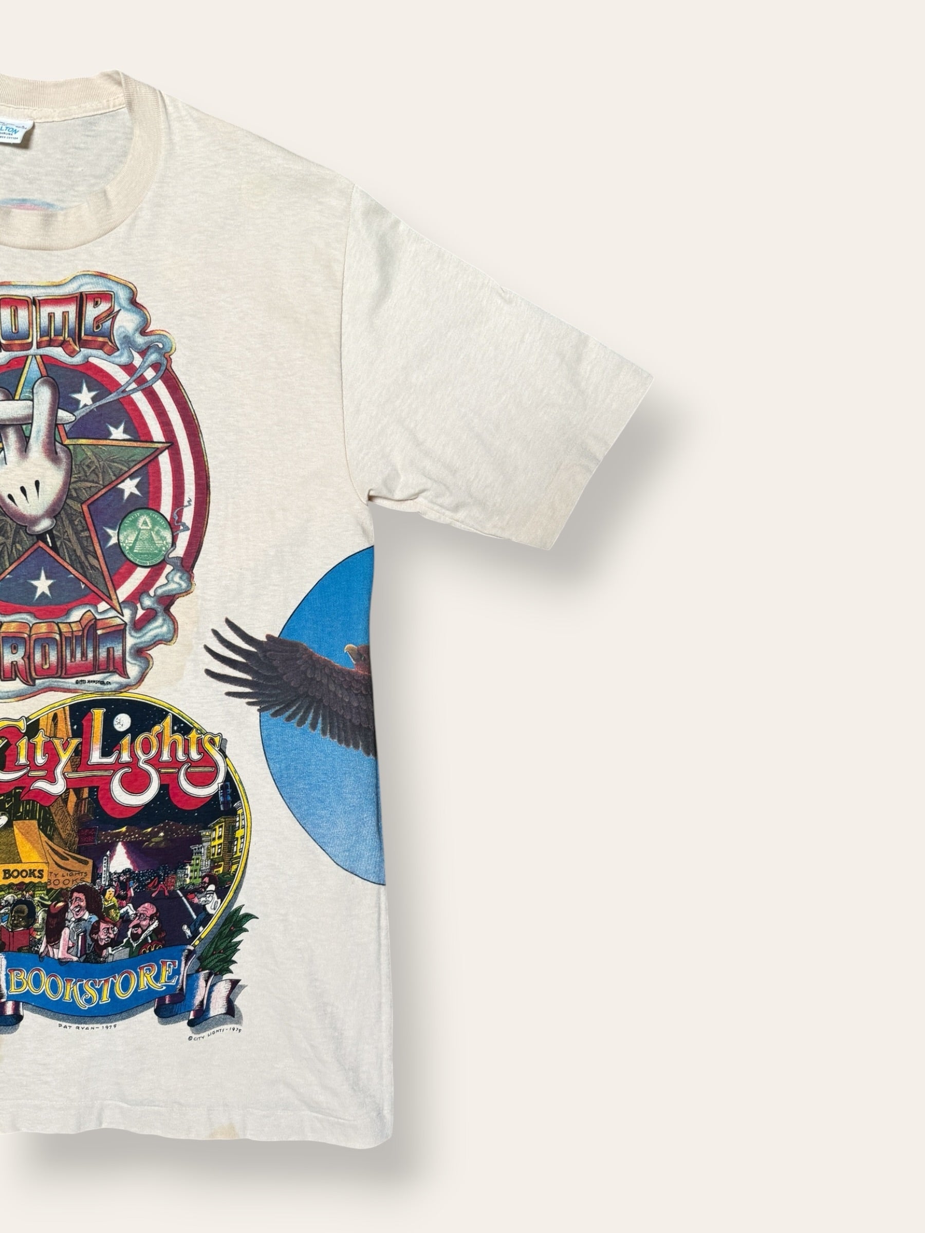 Vintage 1970s Kelley Mouse Studio Test Print T-Shirt | Home Grown Weed | City Lights Bookstore Graphic | Rare 1970s Psychedelic Art T-Shirt