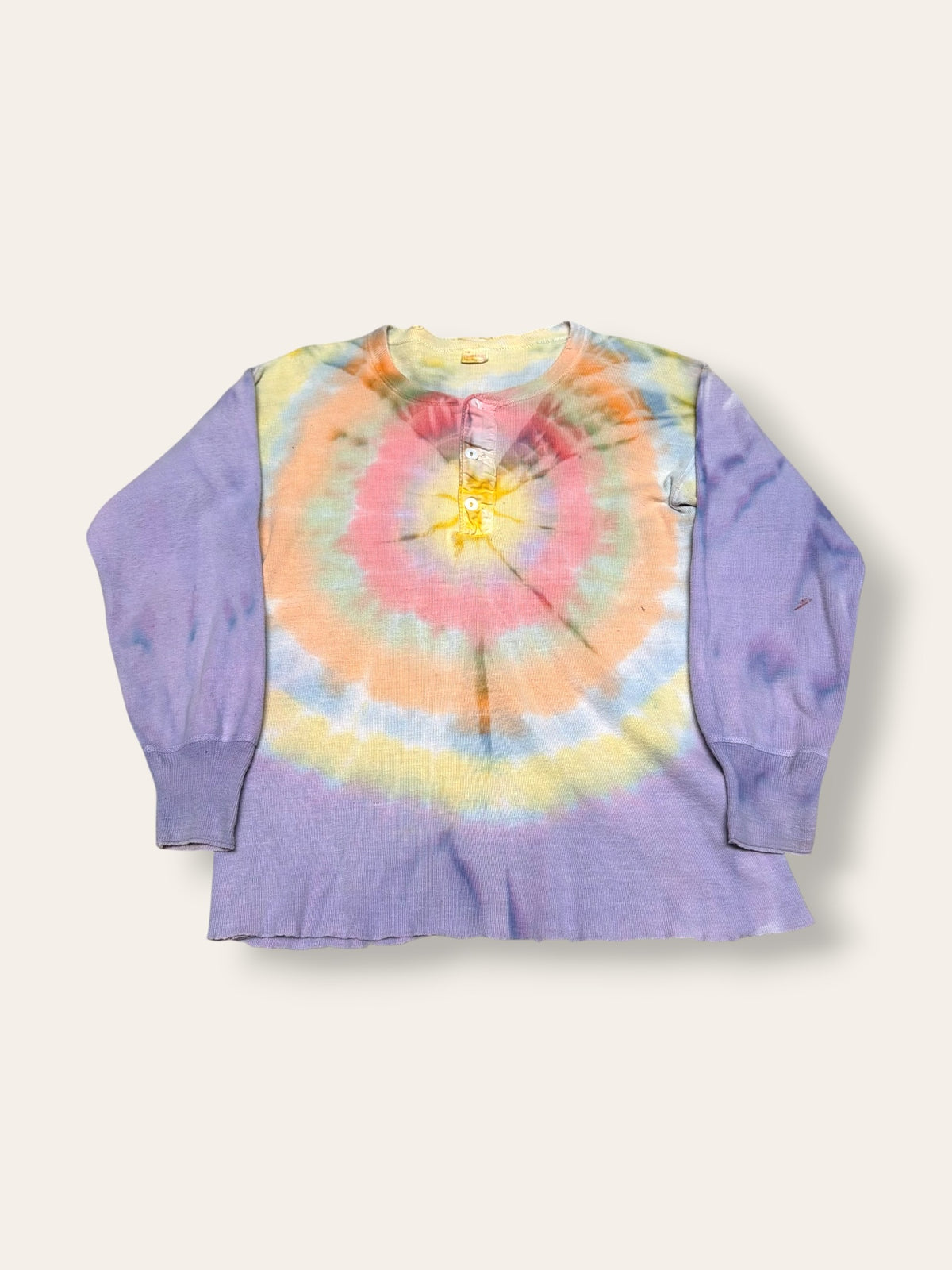 Vintage 1960s Tie Dye Long Sleeve Henley Shirt | Handmade Folk Art Top
