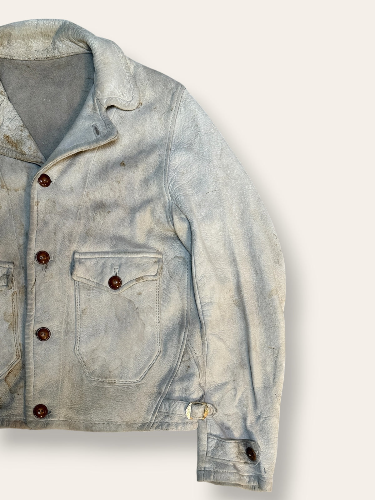 Vintage 1930s Buckskin Leather Cossack A-1 Jacket | Vintage Deerskin Sport Coat with Side Buckles
