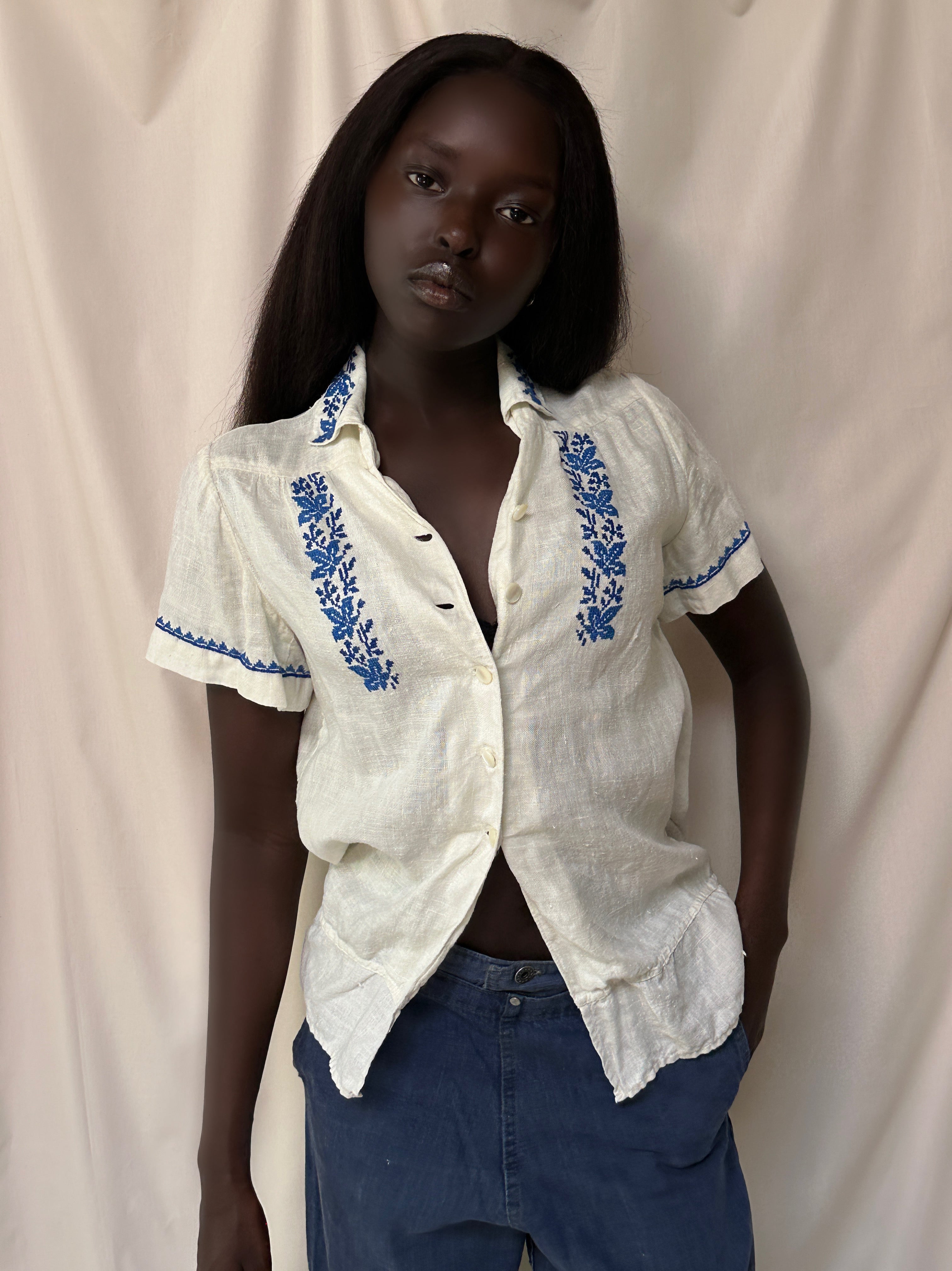 Vintage 1940's Heavy Linen Embroidered Top – Afterlife Boutique