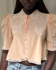 Vintage 1930s Silk & Lace Puff Sleeve Bed Jacket | Romantic Silk Lingerie Top